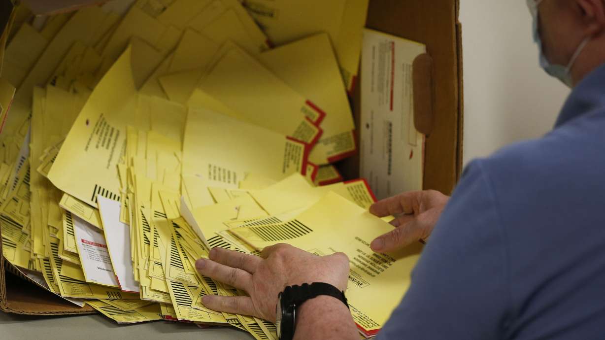 Primary ballots are organized at the Salt Lake County Government Center in Salt Lake City on Thursday, July 2, 2020. Votes are still being tallied, but Utah’s GOP gubernatorial primary race is now down to two candidates — Lt. Gov. Spencer Cox and former Gov. Jon Huntsman Jr.