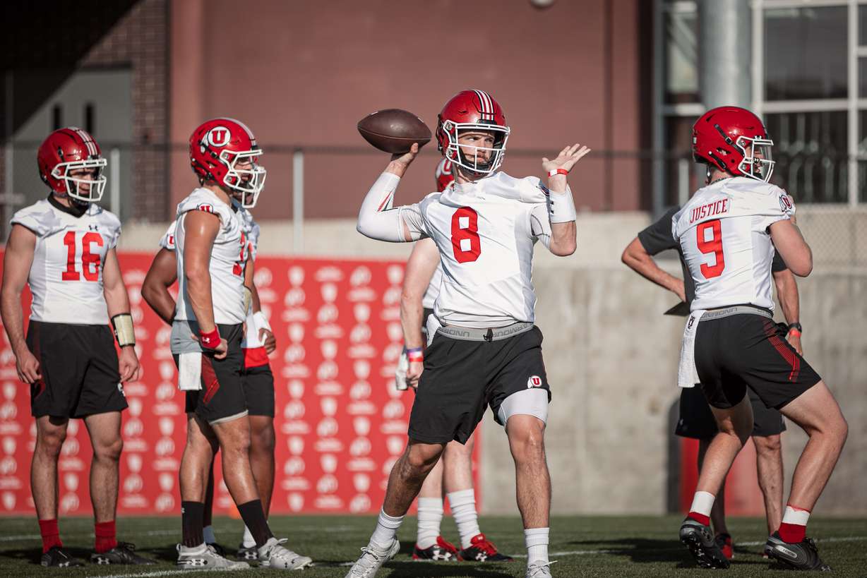 South Carolina transfer quarterback Jake Bentley throws a pass on the first day of fall camp for the Utah football team.