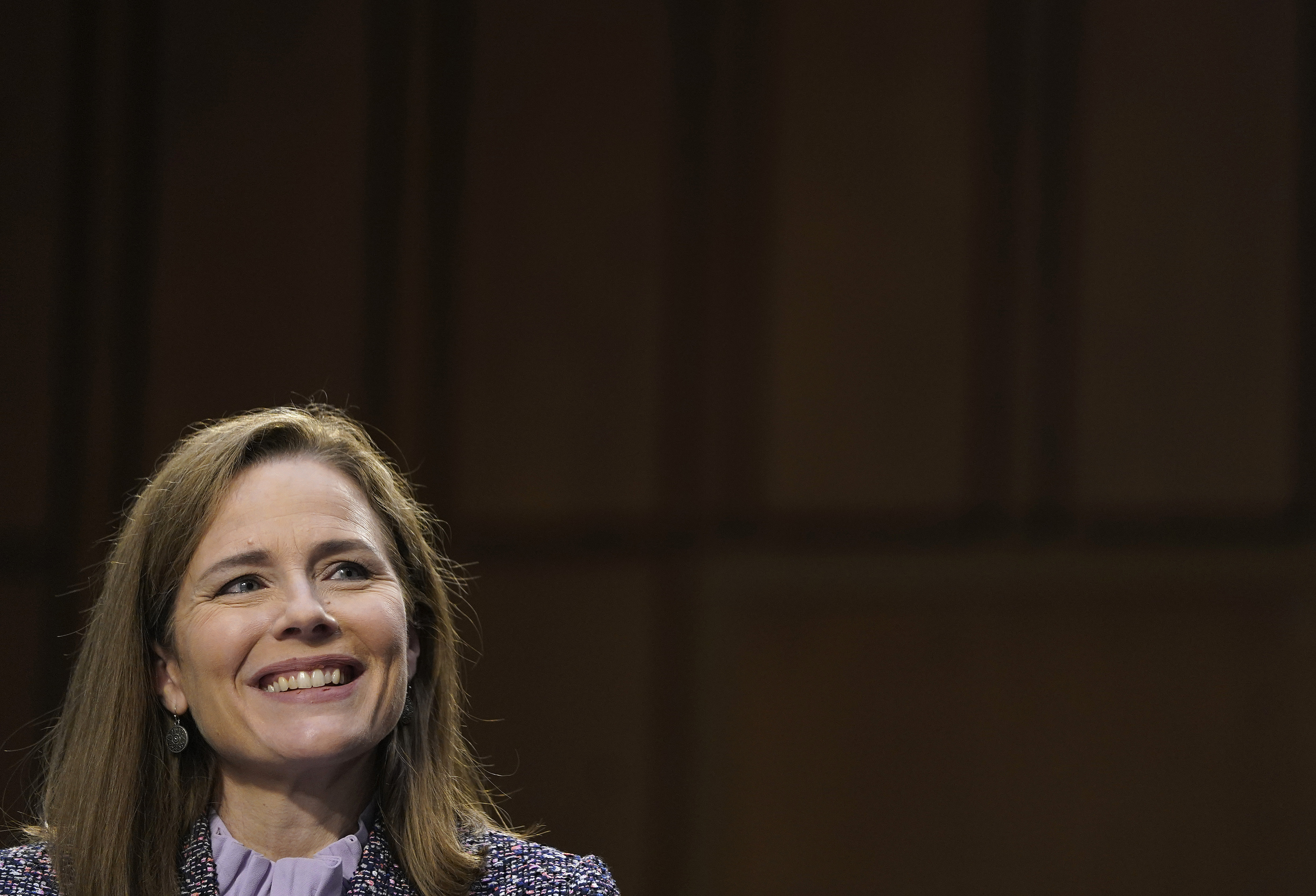 Supreme Court nominee Amy Coney Barrett testifies before the Senate Judiciary Committee during the third day of her confirmation hearings on Capitol Hill in Washington, Wednesday, Oct. 14, 2020. (Drew Angerer/Pool via AP)