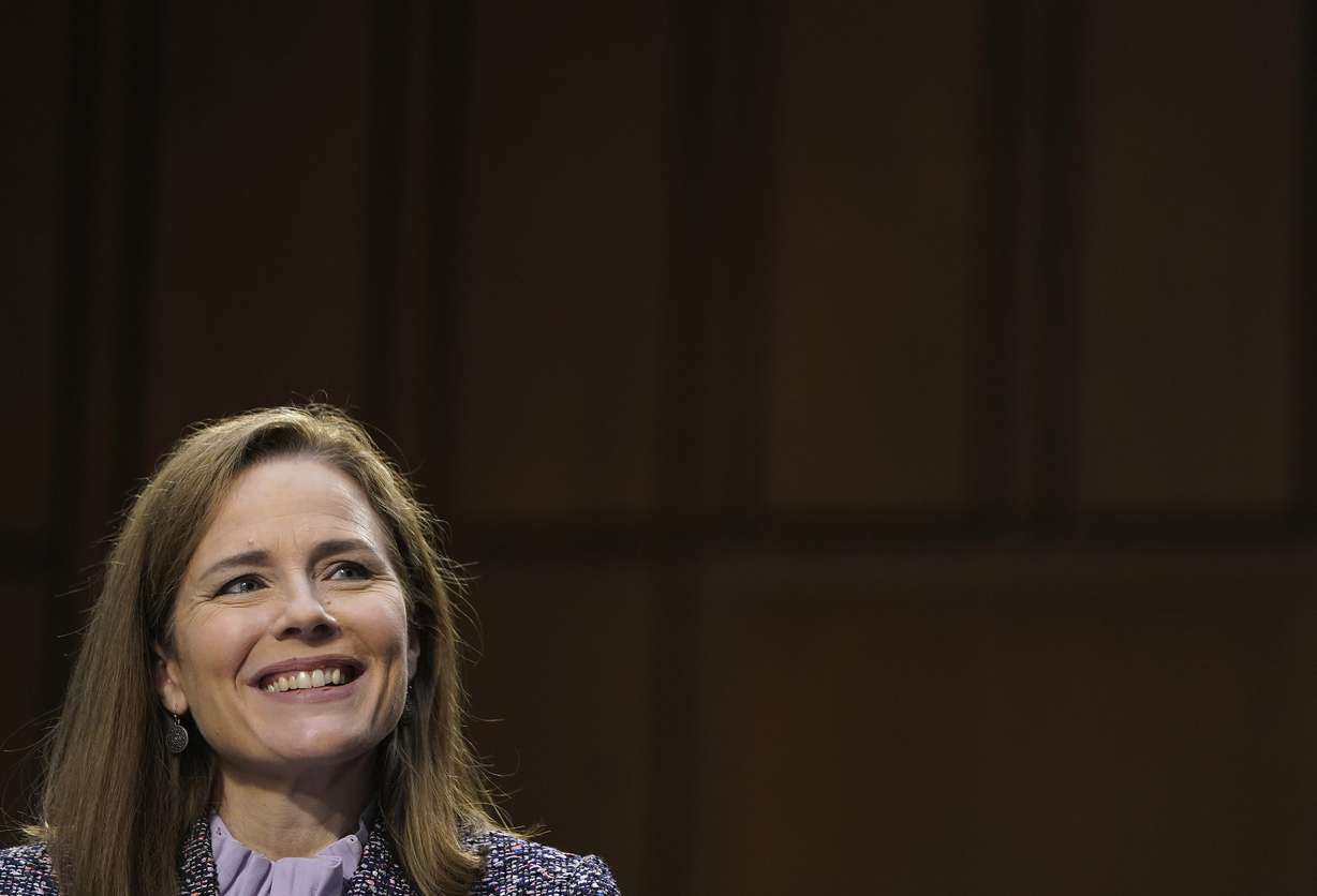 Supreme Court nominee Amy Coney Barrett testifies before the Senate Judiciary Committee during the third day of her confirmation hearings on Capitol Hill in Washington, Wednesday, Oct. 14, 2020. (Drew Angerer/Pool via AP)