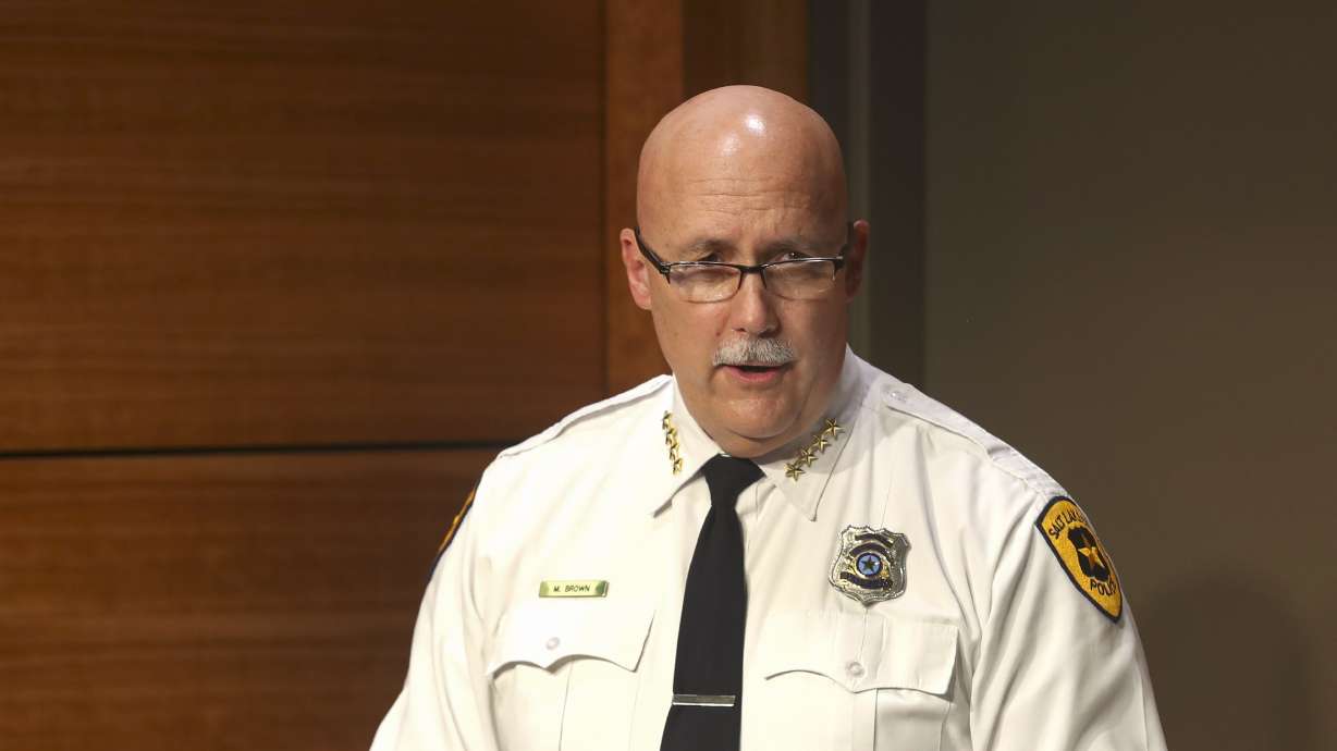 Salt Lake Police Chief Mike Brown talks about a shooting on Sept. 21, 2020. On Tuesday, he made another plea to help curb gun violence on the heels of a shooting and fight Monday that left one man dead and three others injured.