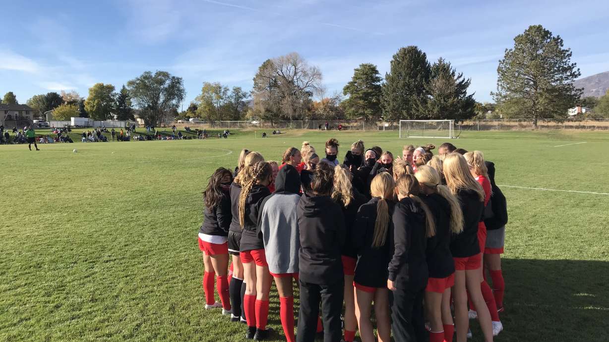 American Fork and Corner Canyon play in a Class 6A girls soccer state quarterfinal, Thursday, Oct. 15, 2020 in American Fork.