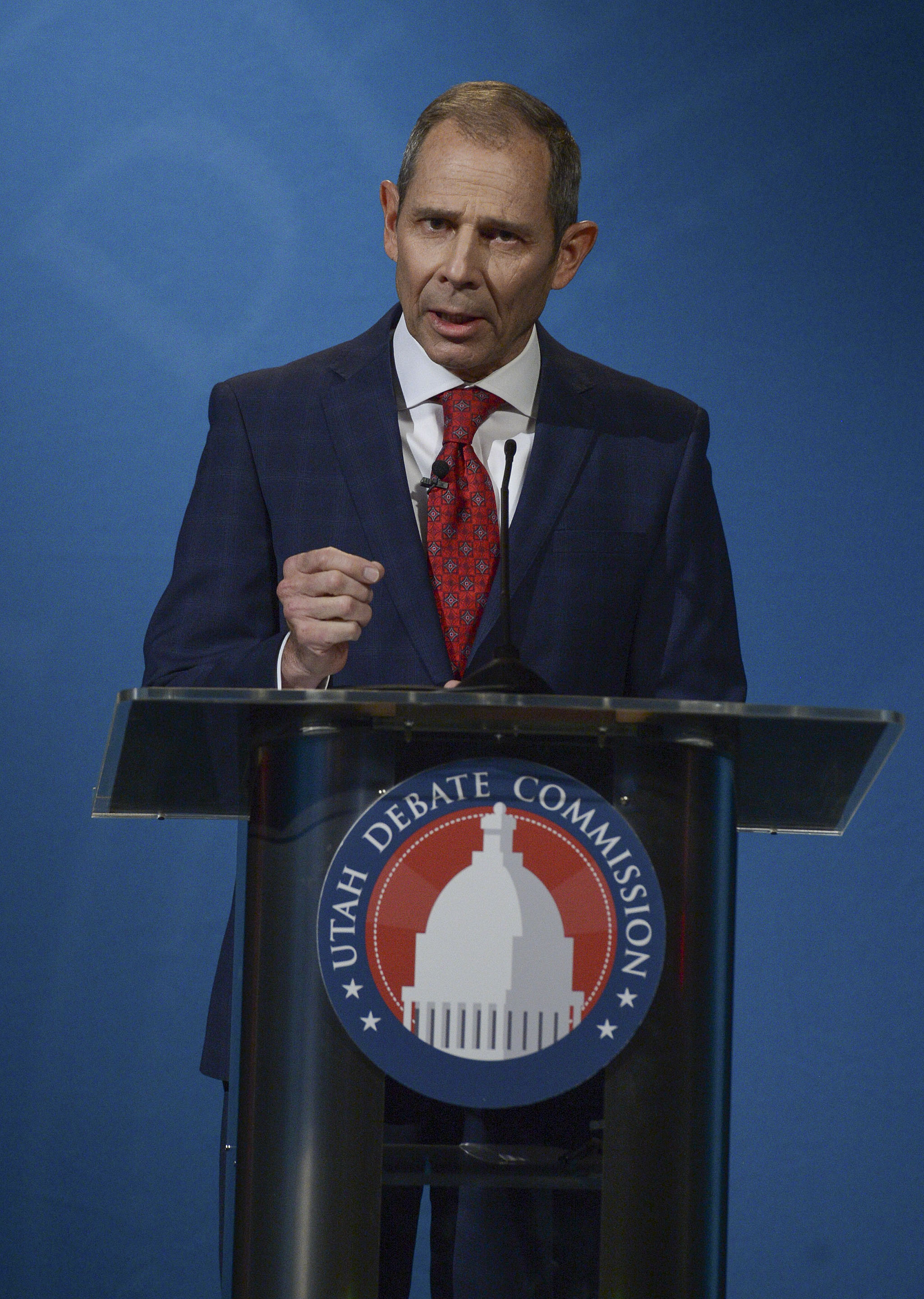 Rep. John Curtis, R-Utah, a candidate for Utah's 3rd Congressional District, participates in a debate at the Triad Center in Salt Lake City, Oct. 15, 2020.