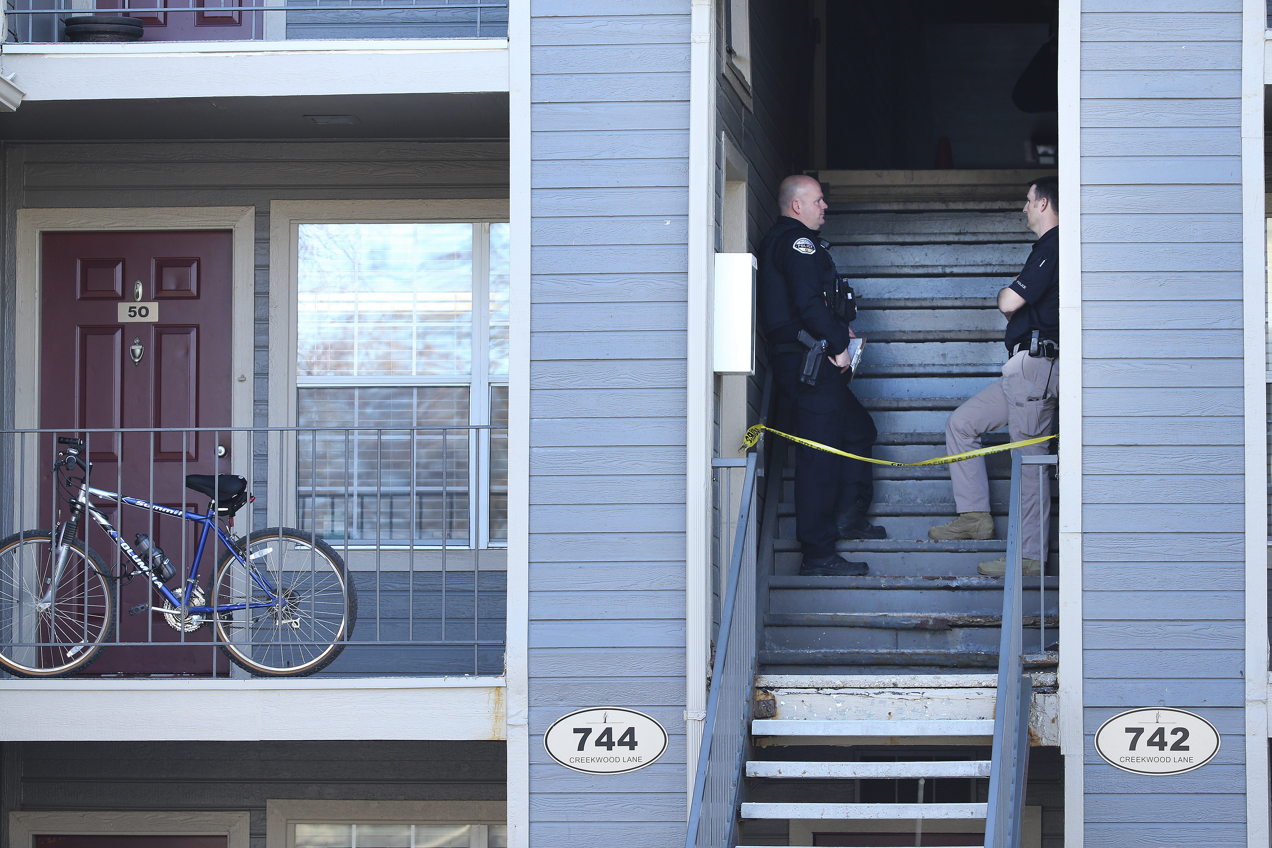 Murray police and West Valley police investigate an officer-involved shooting at the Stillwater Apartments at 744 E. Creekwood Lane in Murray on Thursday, March 5, 2020. Officials say a woman with a gun was shot by a Murray police officer.