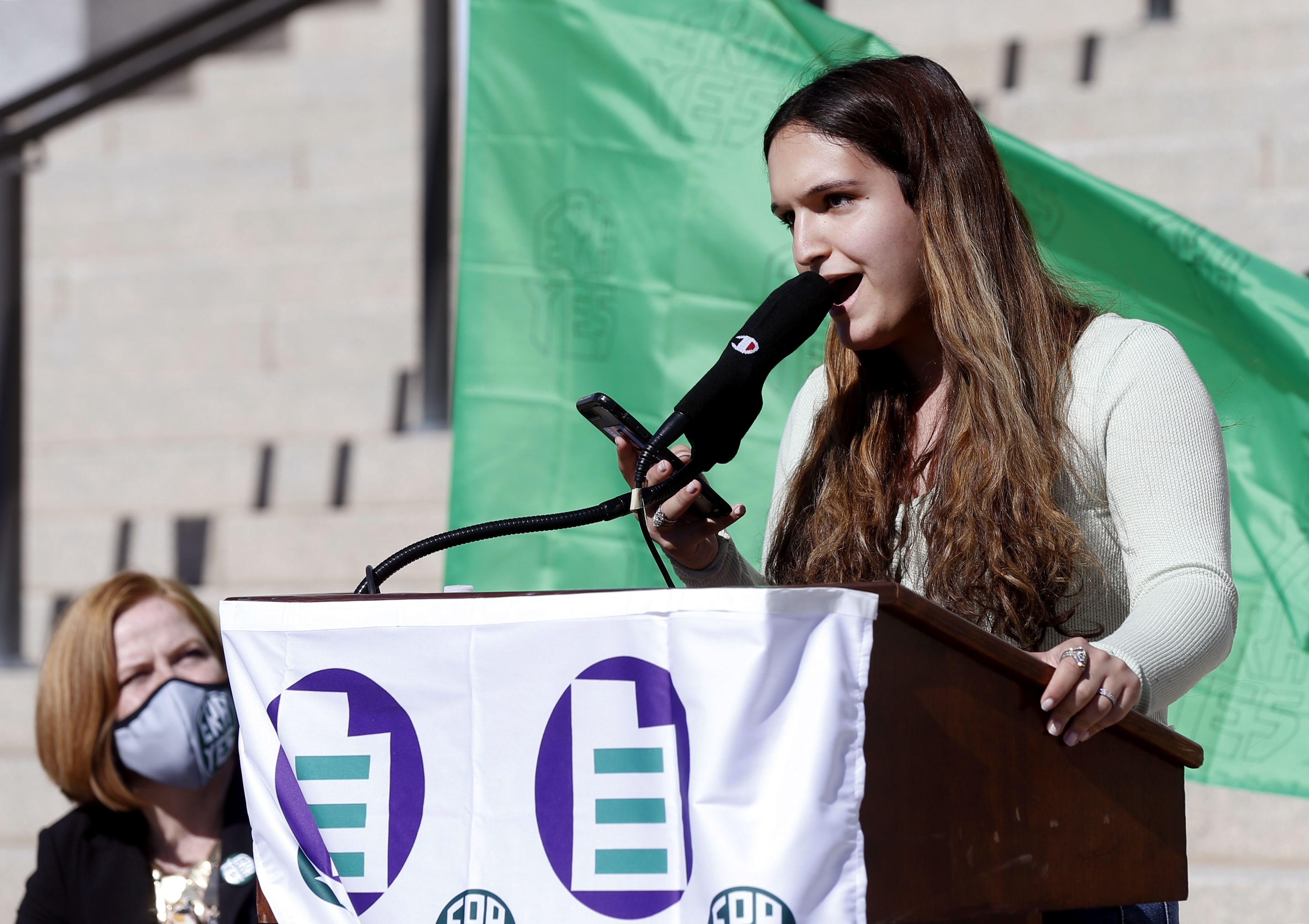 Ermiya Fanaeian, director of diversity and inclusion for the Associated Students for the University of Utah, speaks at the âVote Equality: Minding the Gaps for Utah Womenâ press conference at the Capitol in Salt Lake City on Friday, Oct. 16, 2020.