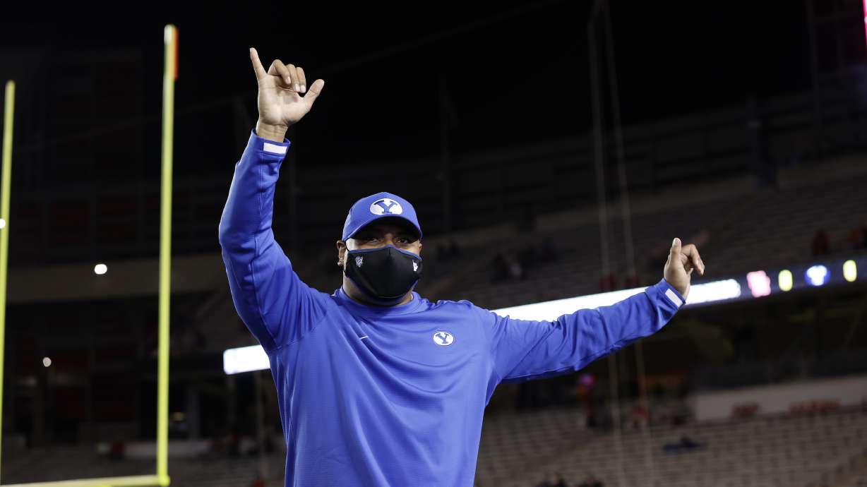 BYU coach Kalani Sitake before the Cougars' game against Houston, Friday, Oct. 16, 2020 in Houston, Texas.
