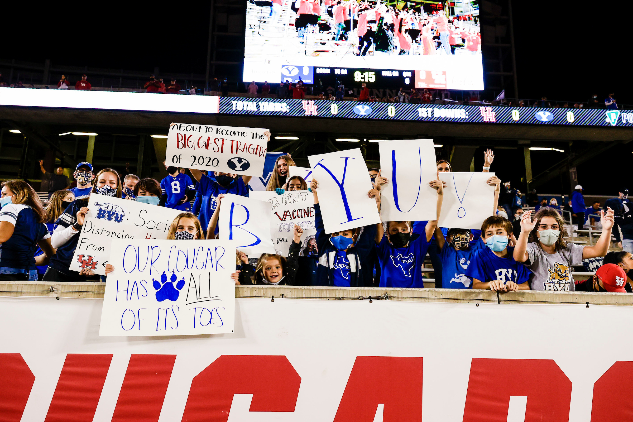 BYU fans before the Cougars' game against Houston, Friday, Oct. 16, 2020 in Houston, Texas.