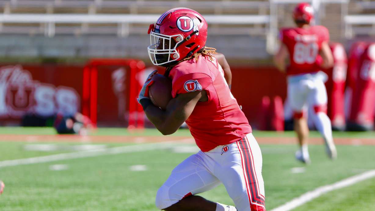 Sophomore running back Jordan Wilmore runs free during Utah's first scrimmage of fall on Oct. 17, 2020 at Rice-Eccles Stadium.