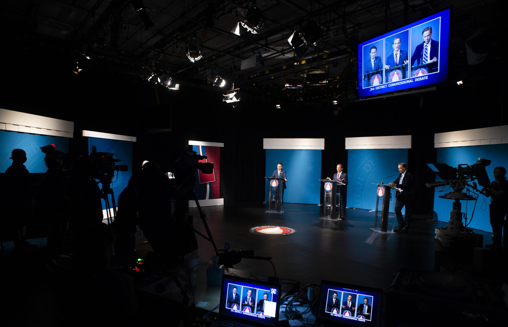 Candidates meet for a 2nd Congressional District debate between J. Robert Latham (L), Chris Stewart (R) and Kael Weston (D), at KSL Studio in Salt Lake City, on Monday, October 19, 2020