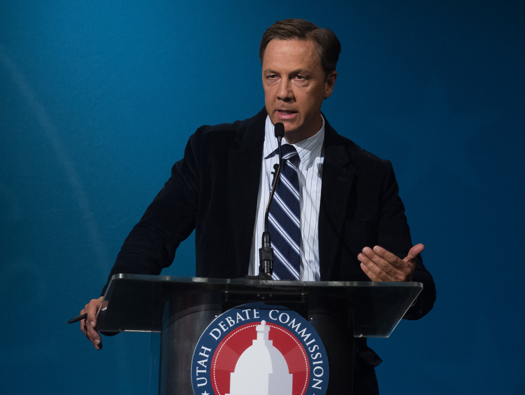 Kael Weston (D), speaks during the 2nd Congressional District debate between J. Robert Latham (L), Chris Stewart (R) and Kael Weston (D), at KSL Studio in Salt Lake City, on Monday, October 19, 2020