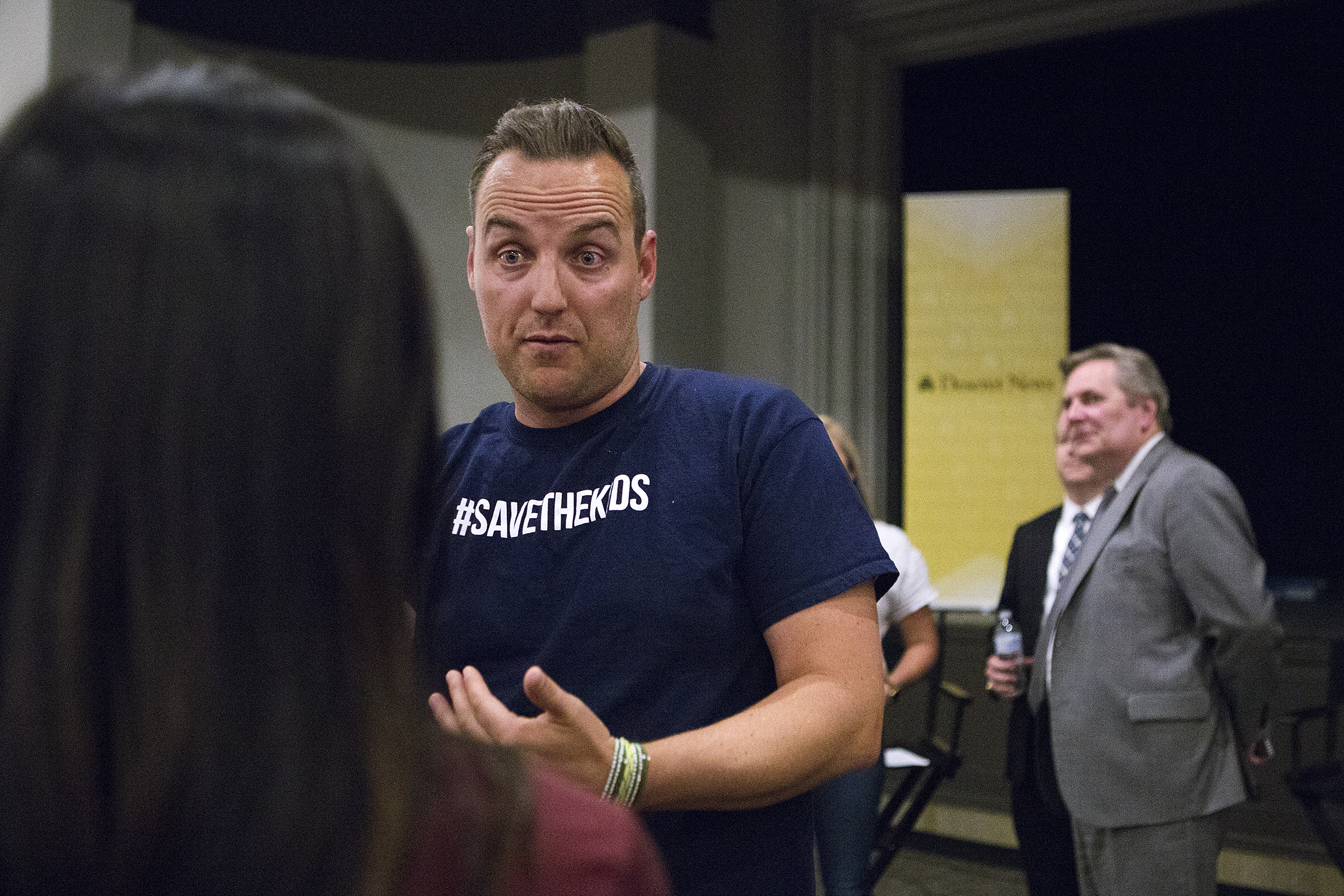 20180530
Social media activist Collin Kartchner talks to Nithona Nielsen after a screening of "Angst," a film about anxiety, at the Jim Santy Auditorium in Park City, Utah, Tuesday, May 29, 2018.