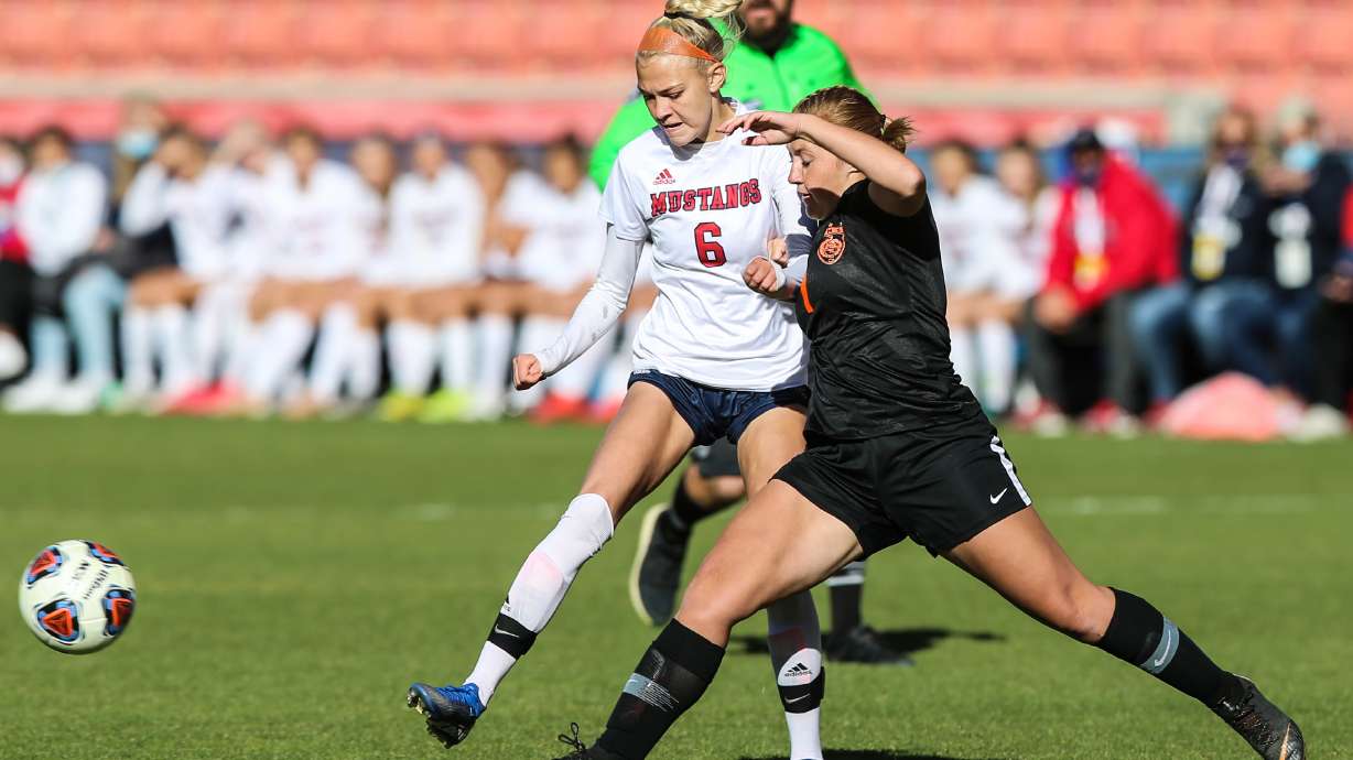 Crimson Cliffs takes on Ogden during a 4A high school girls soccer semifinal against Crimson Cliffs at Rio Tinto Stadium in Sandy on Thursday, Oct. 22, 2020.