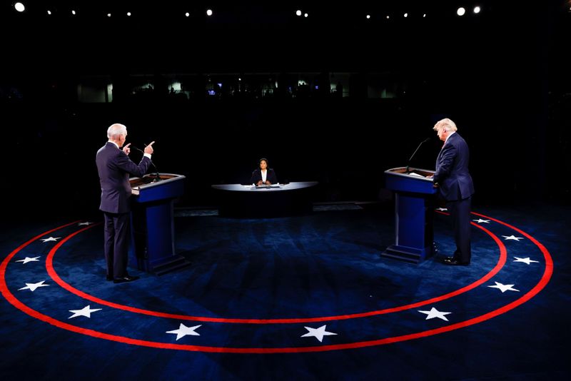 Democratic U.S. presidential nominee Joe Biden speaks during the third and final presidential debate with U.S. President Donald Trump at Belmont University in Nashville, Tennessee, U.S., October 22, 2020. REUTERS/Jim Bourg/Pool
