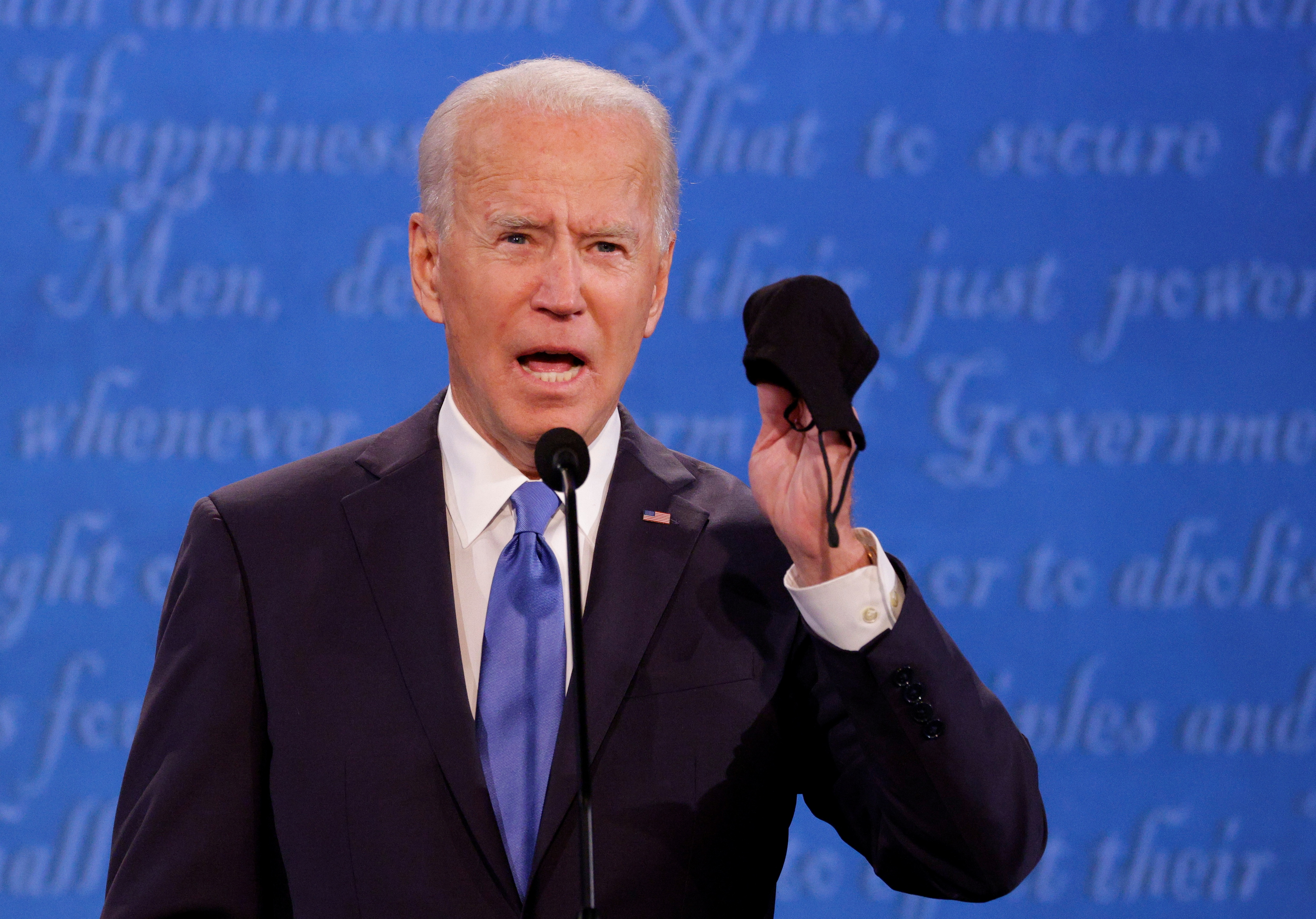 Democratic presidential nominee Joe Biden speaks during the final 2020 U.S. presidential campaign debate in the Curb Event Center at Belmont University in Nashville, Tennessee, U.S., October 22, 2020.