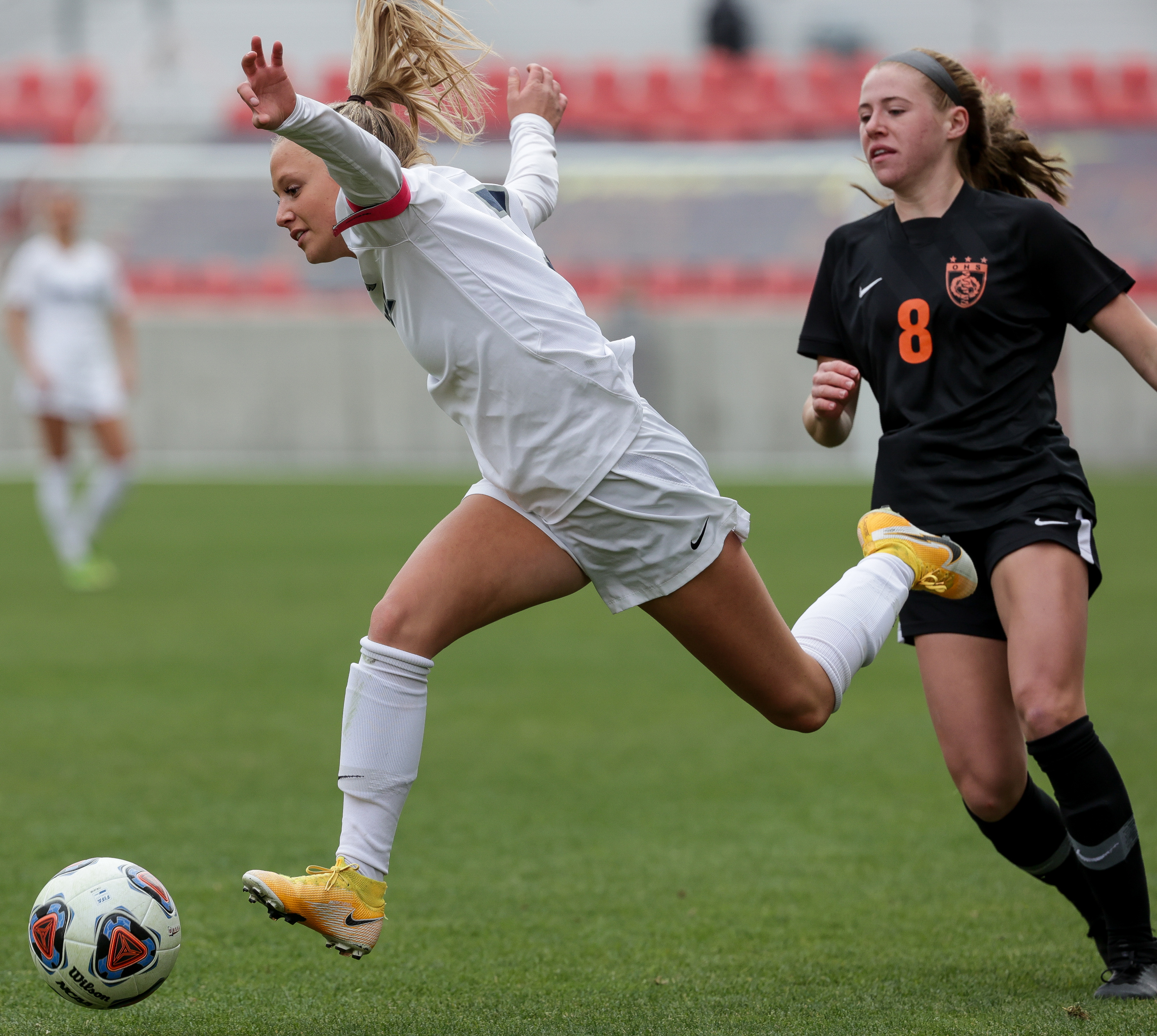 Ridgeline and Ogden face off in the 4A girls soccer state championship game at Rio Tinto Stadium in Sandy on Friday, Oct. 23, 2020.