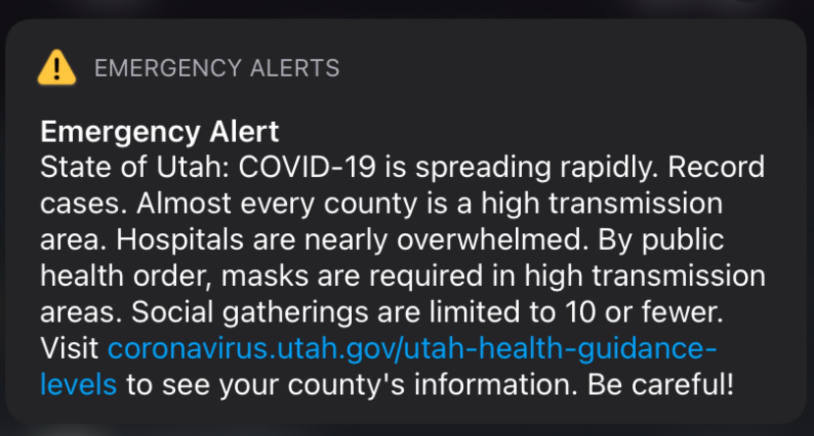 emergency alert about covid-19 sent Oct. 30, 2020