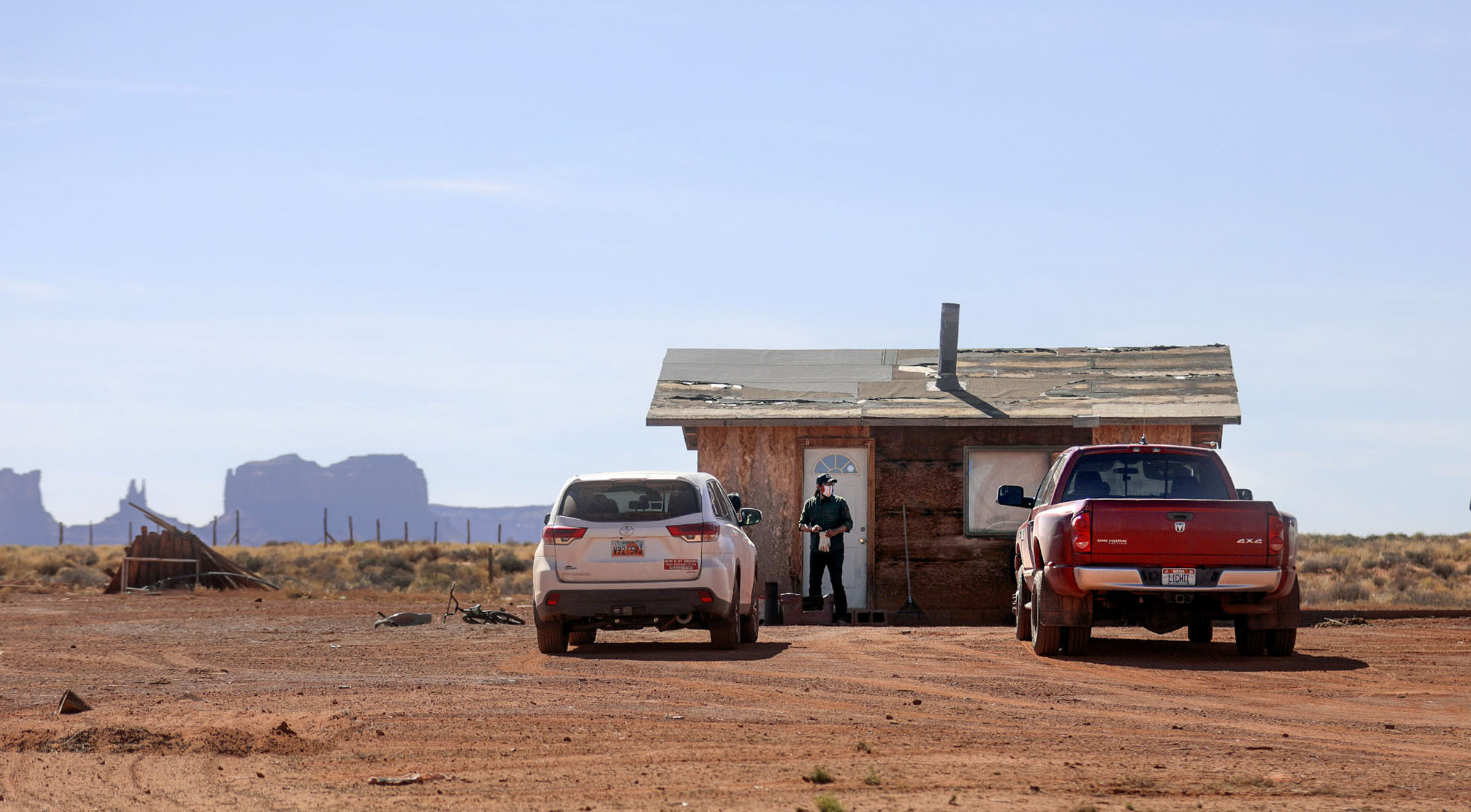 Pete Sands, Utah Navajo COVID-19 Relief program project manager, looks for an elder who isnât home as he delivers food near Monument Valley, San Juan County, on Wednesday, April 29, 2020. The Navajo Nation has one of the highest per capita COVID-19 infection rates in the country. Itâs not unusual for Sands and his team to drive hours to a remote location and either struggle to find the elderâs home due to lack of street addresses or find the home with nobody around to confirm if itâs where they should leave the food. Itâs a time-consuming process, but one that Sands and his team are dedicated to.
