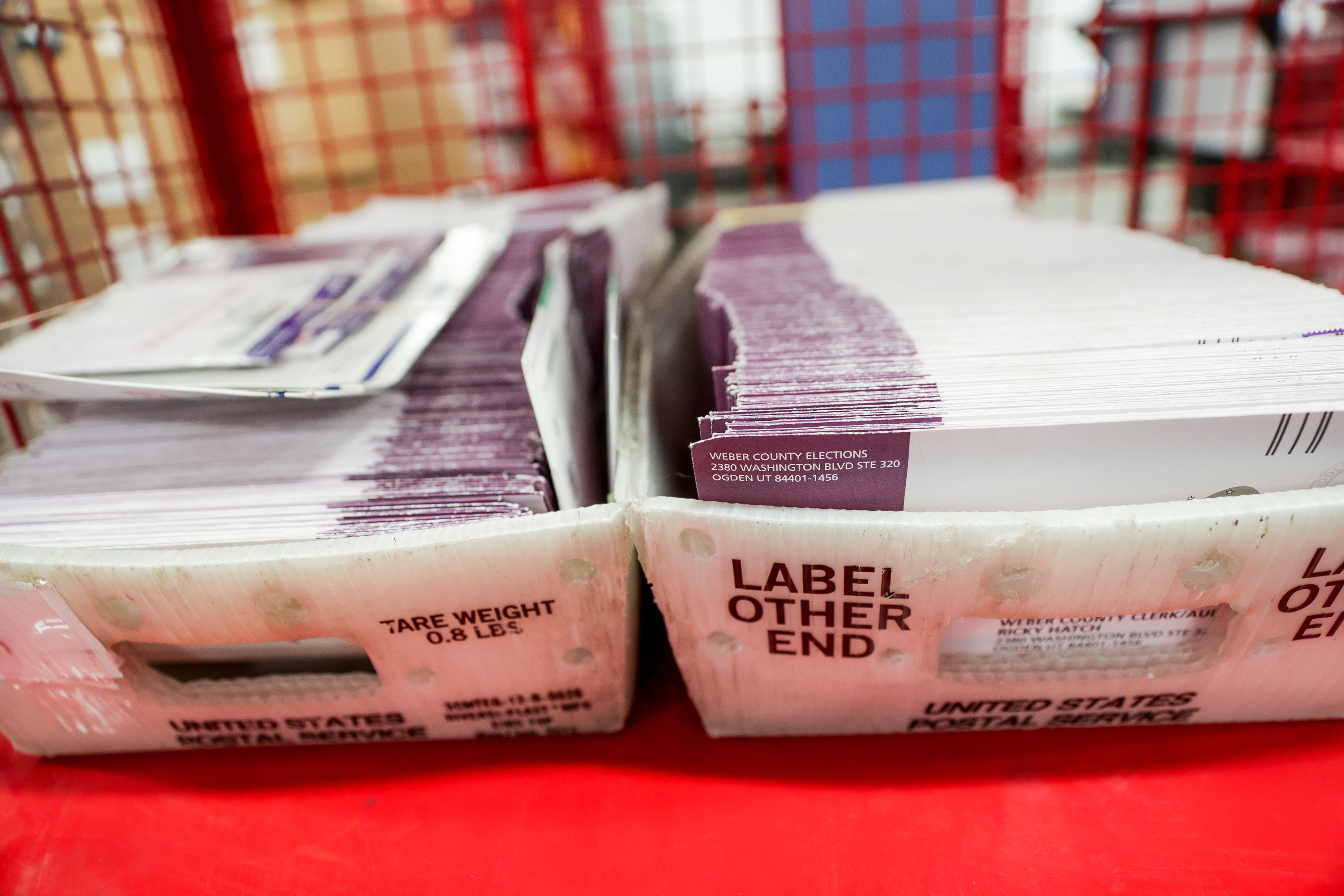 Returned ballots are pictured at the Weber County Elections Office in Ogden on Thursday, Oct. 29, 2020.
