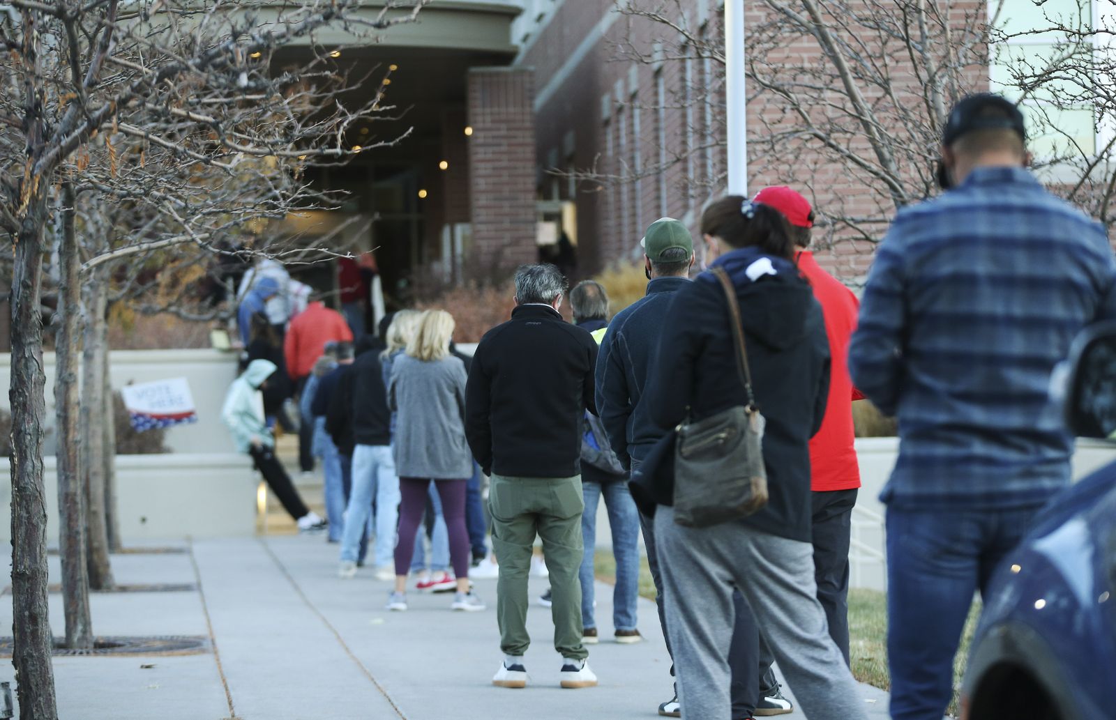 Voters line up to cast their ballots at Draper City Hall in Draper on Tuesday, Nov. 3, 2020.