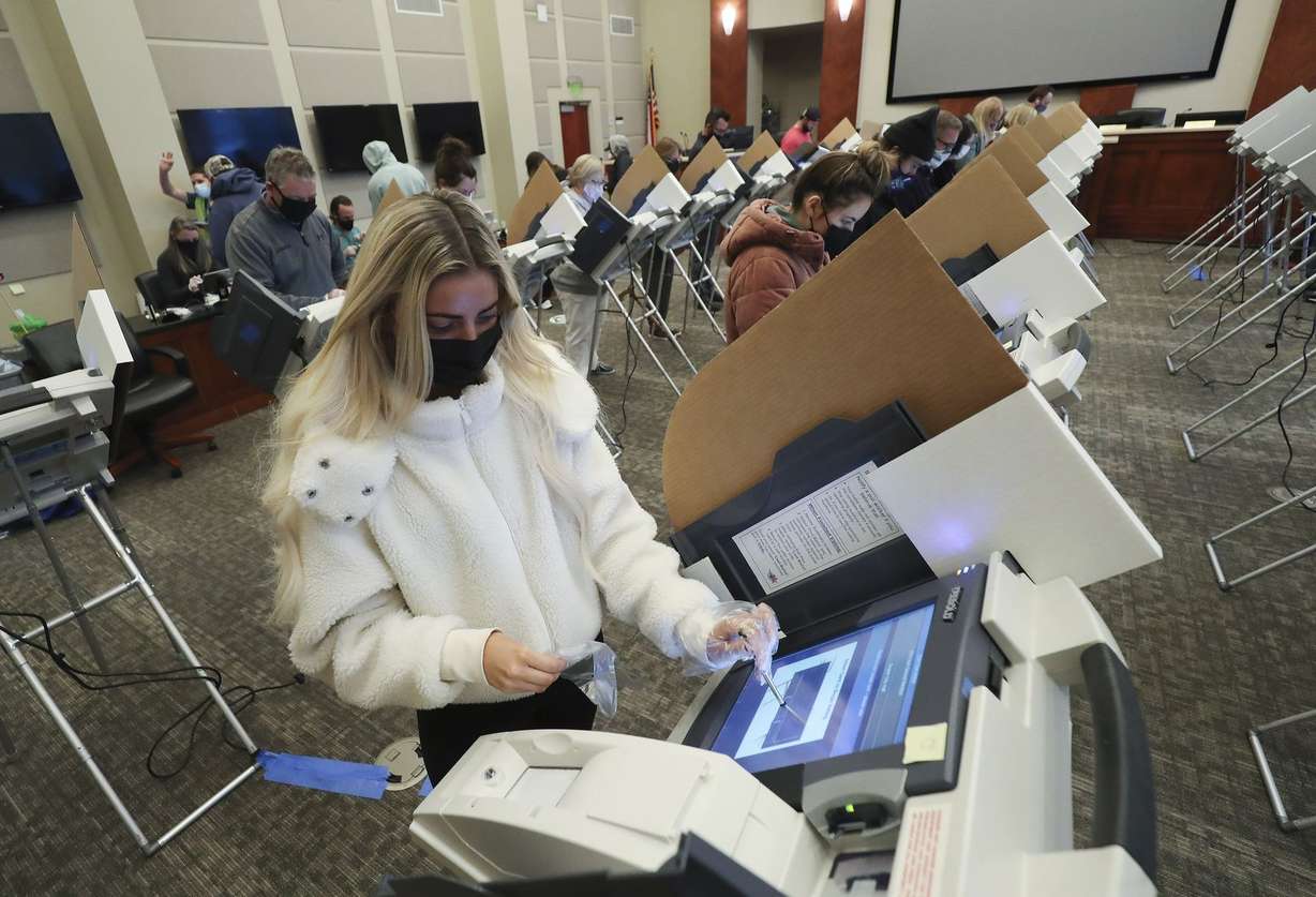 Amy Skalla votes at Draper City Hall in Draper on Tuesday, Nov. 3, 2020.