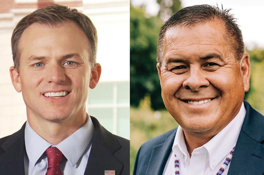 Republican Blake Moore, left, and Democrat Darren Parry, right, candidates for the 1st Congressional District, are pictured in handout photos from the Utah Debate Commission on Sept. 25, 2020. 