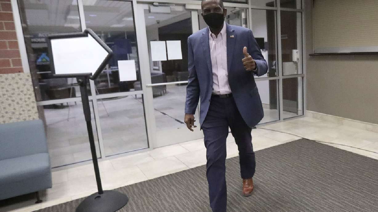 Fourth Congressional District candidate Burgess Owens, who is running against Rep. Ben McAdams, D-Utah, arrives at a Republican election night event at the Utah Association of Realtors building in Sandy on Tuesday, Nov. 3, 2020.