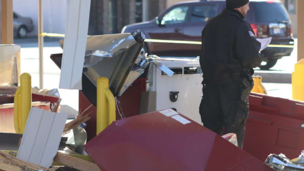Hurricane City Police are investigating a failed attempt to steal an ATM from the Wells Fargo Bank that left the ATM and bank damaged, Hurricane, Utah, Feb. 8, 2020.