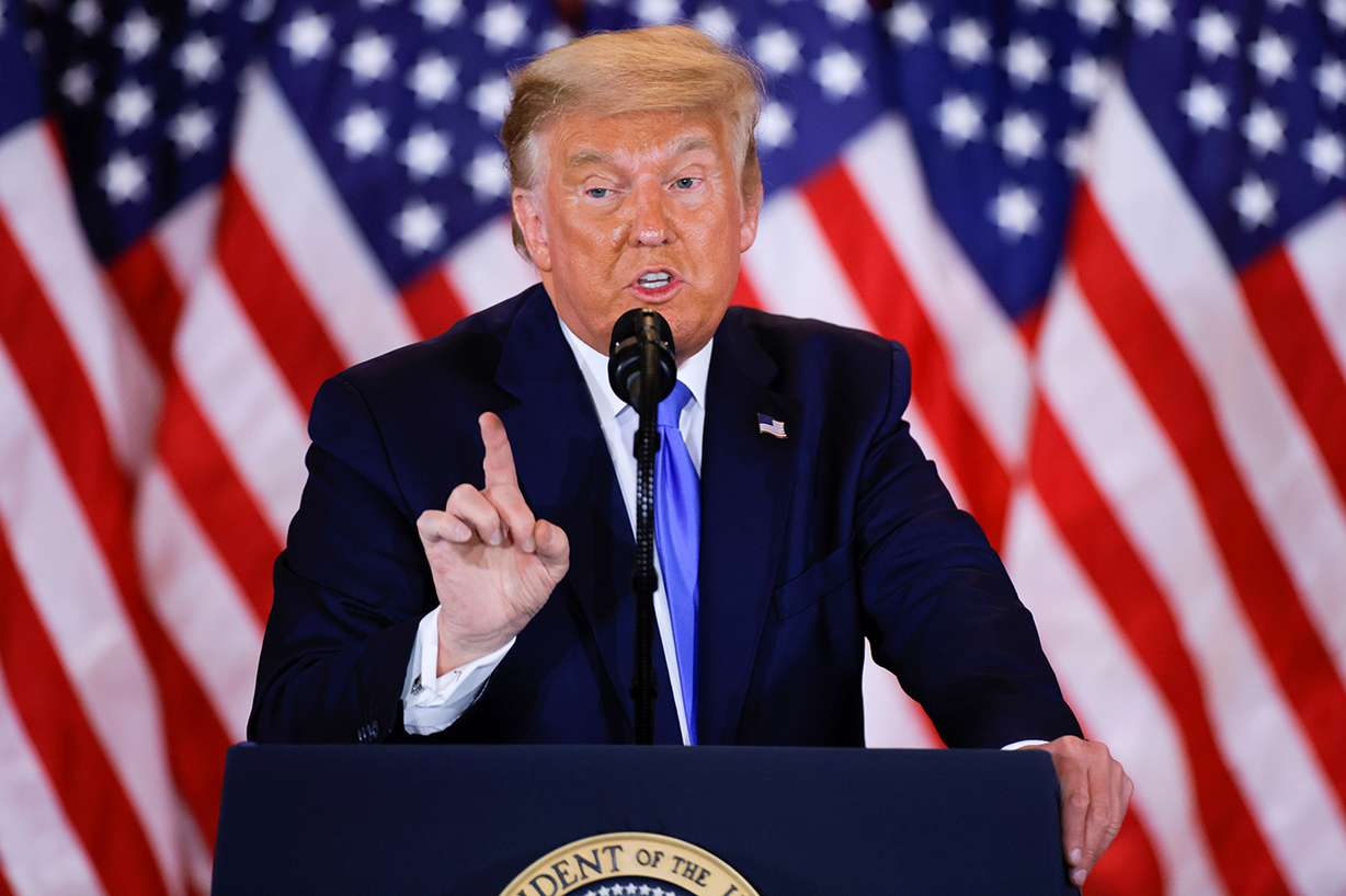 U.S. President Donald Trump speaks about early results from the 2020 U.S. presidential election in the East Room of the White House in Washington, U.S., November 4, 2020.