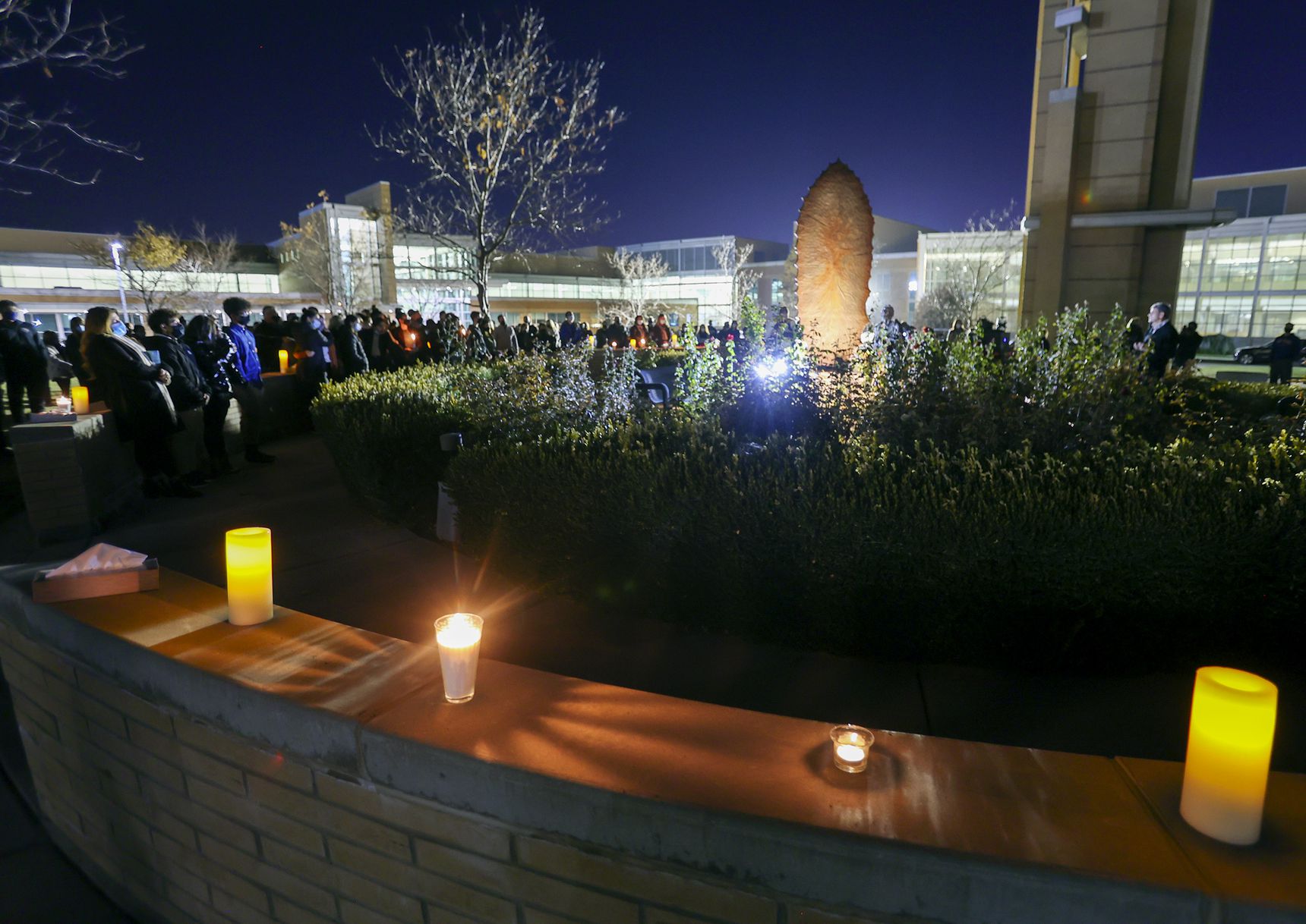 Parents, faculty and students gather at the Skaggs Catholic Center Grotto of Our Lady of Guadalupe at Juan Diego Catholic High School in Draper to recite the rosary on Wednesday, Nov. 4, 2020.