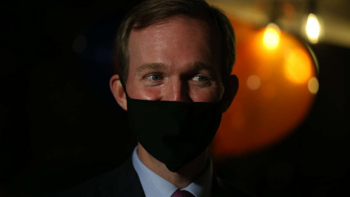 Rep. Ben McAdams, D-Utah, stands outside of Pat's Barbecue in Salt Lake City on election night, Tuesday, Nov. 3, 2020. McAdams is trying to win a second term and is being challenged by Republican Burgess Owens.