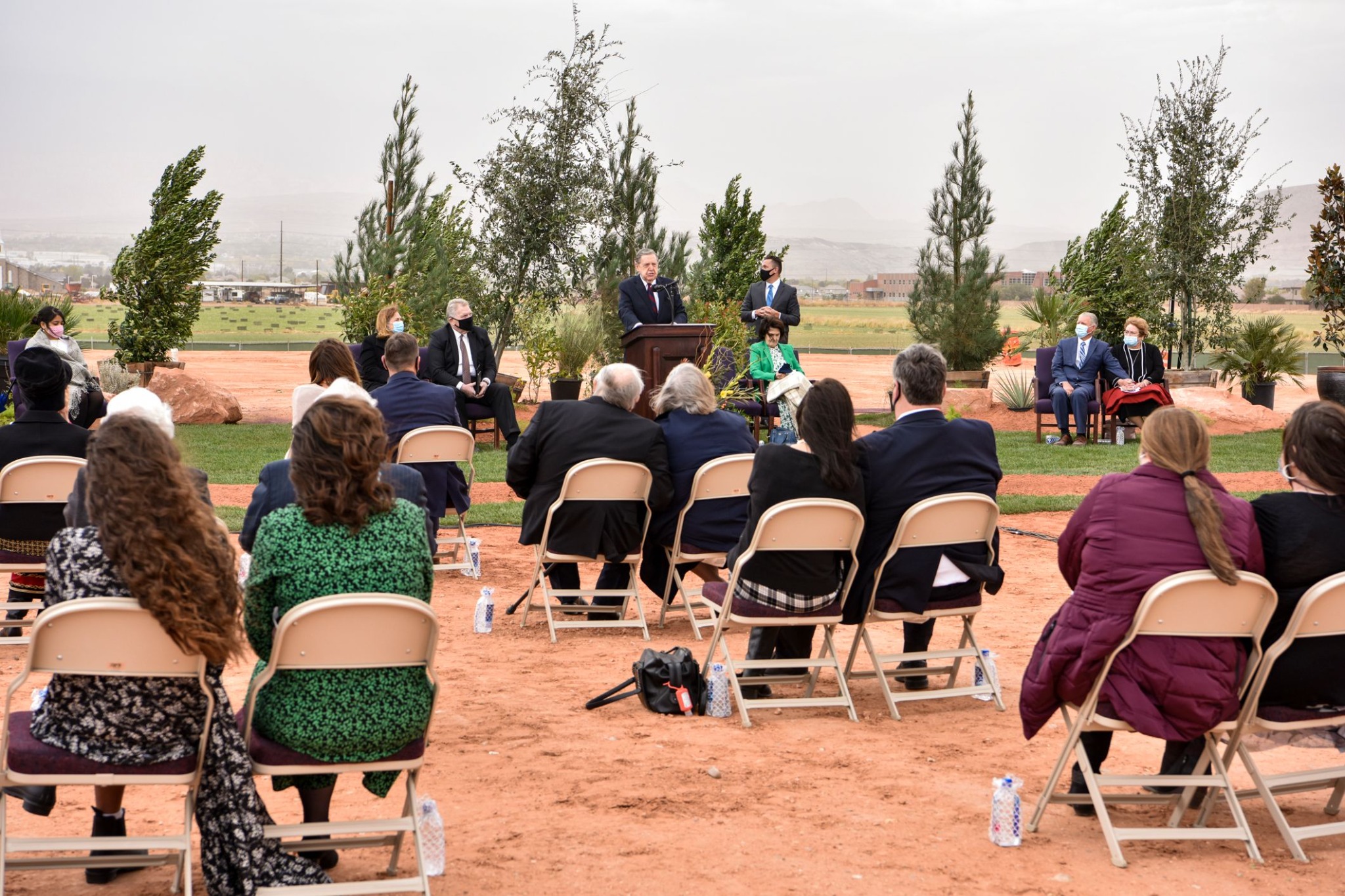 A limited number of guests attend the Red Cliffs Utah Temple groundbreaking ceremony on Saturday, November 7, 2020. Attendance at the event was limited because of the COVID-19 pandemic.