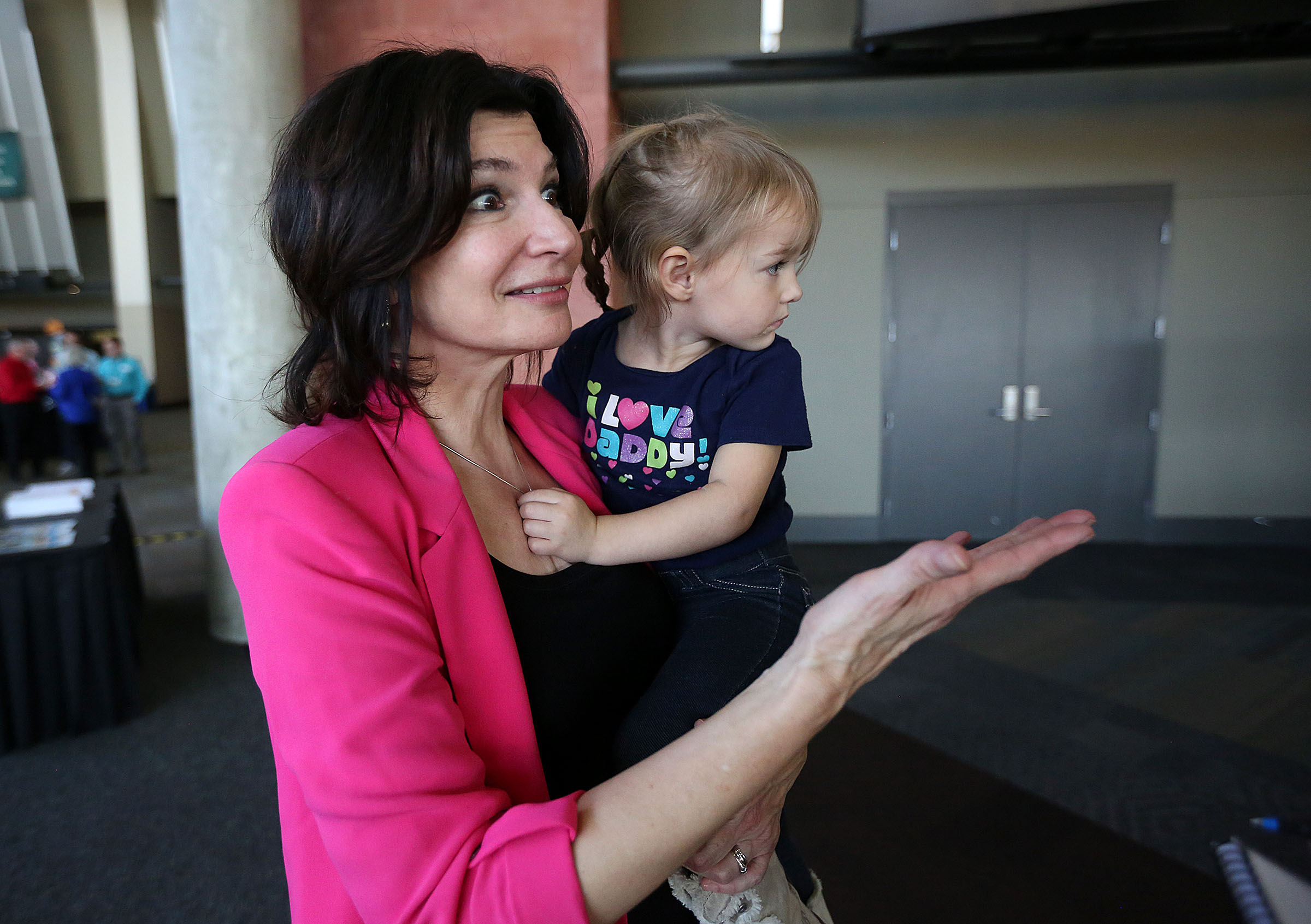 20171019
Lily Eskelsen Garcia, president of the National Education Association, holds her granddaughter, Lily Jo Eskelsen, at the annual Utah Education Association convention at the South Towne Expo Center in Sandy on Thursday, Oct. 19, 2017.
