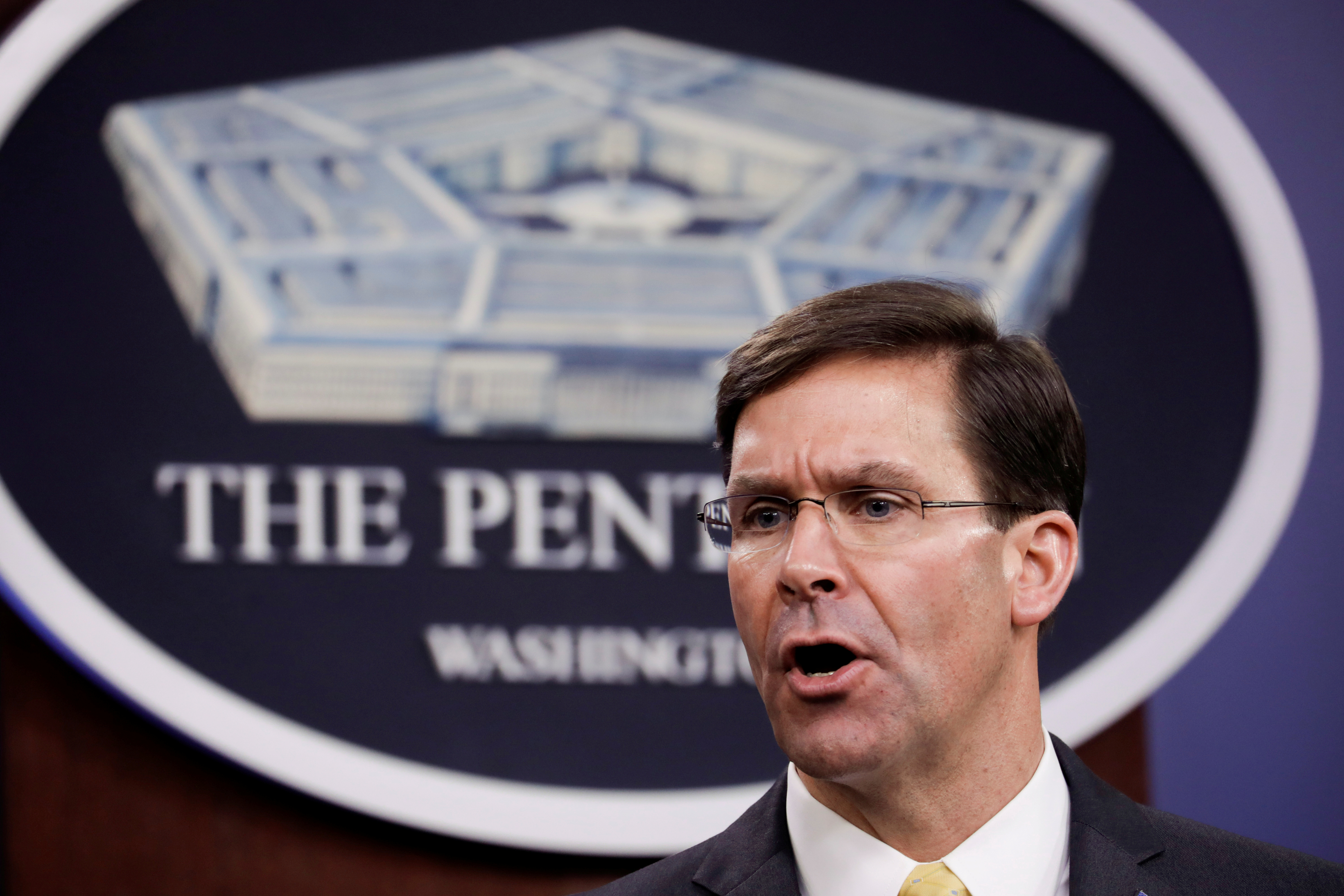 FILE PHOTO: U.S. Defense Secretary Mark Esper speaks during a joint news conference with Britain's Secretary of State of Defence Ben Wallace after their meeting at Pentagon in Arlington, Virginia, U.S., March 5, 2020.