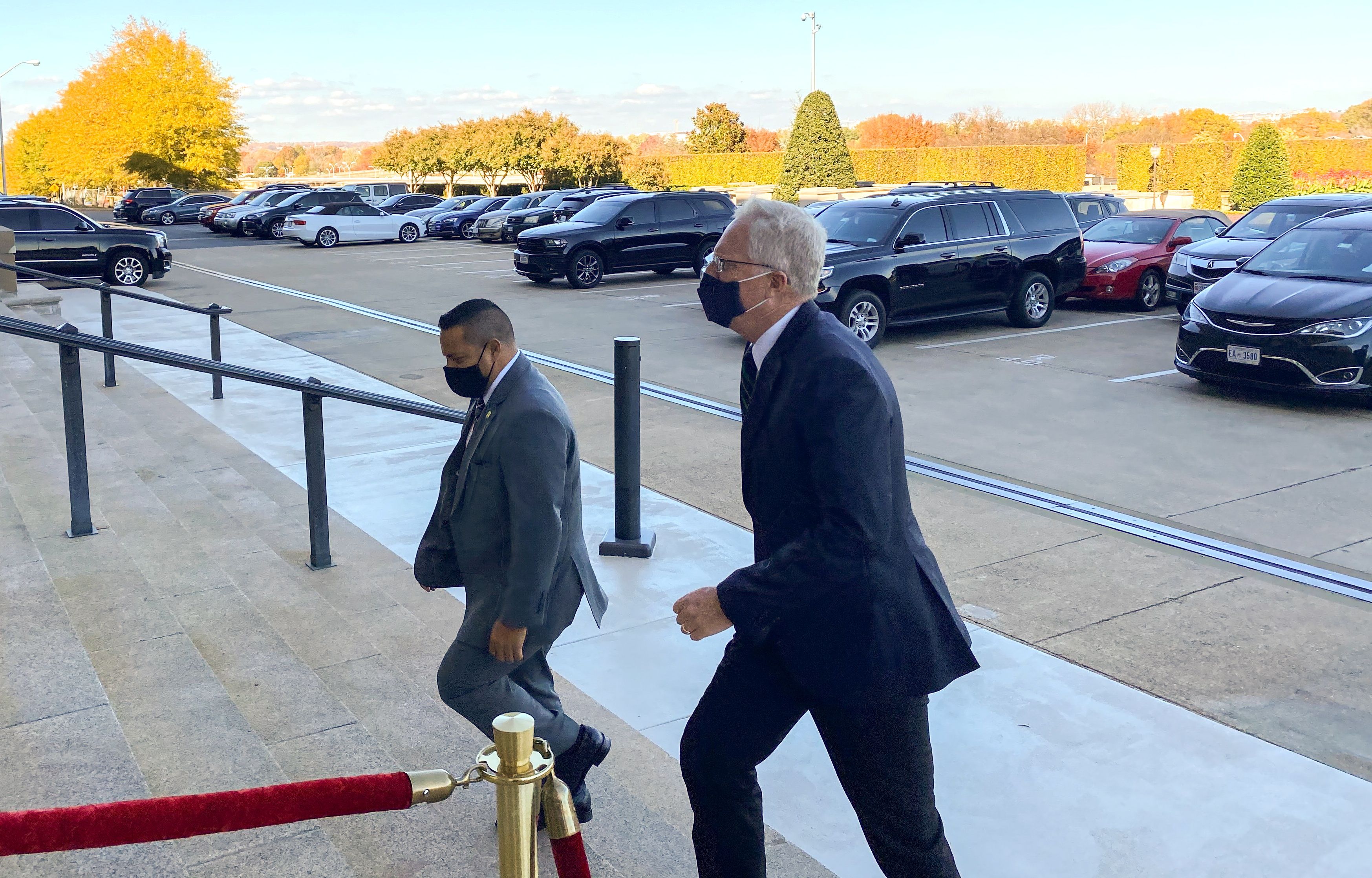 Christopher Miller, currently Director of the National Counterterrorism Center, arrives at the Pentagon shortly after U.S. President Donald Trump announced that Miller will become acting U.S. Secretary of Defense after the president "terminated" current Defense Secretary Mark Esper in Washington, U.S. November 9, 2020.   REUTERS/