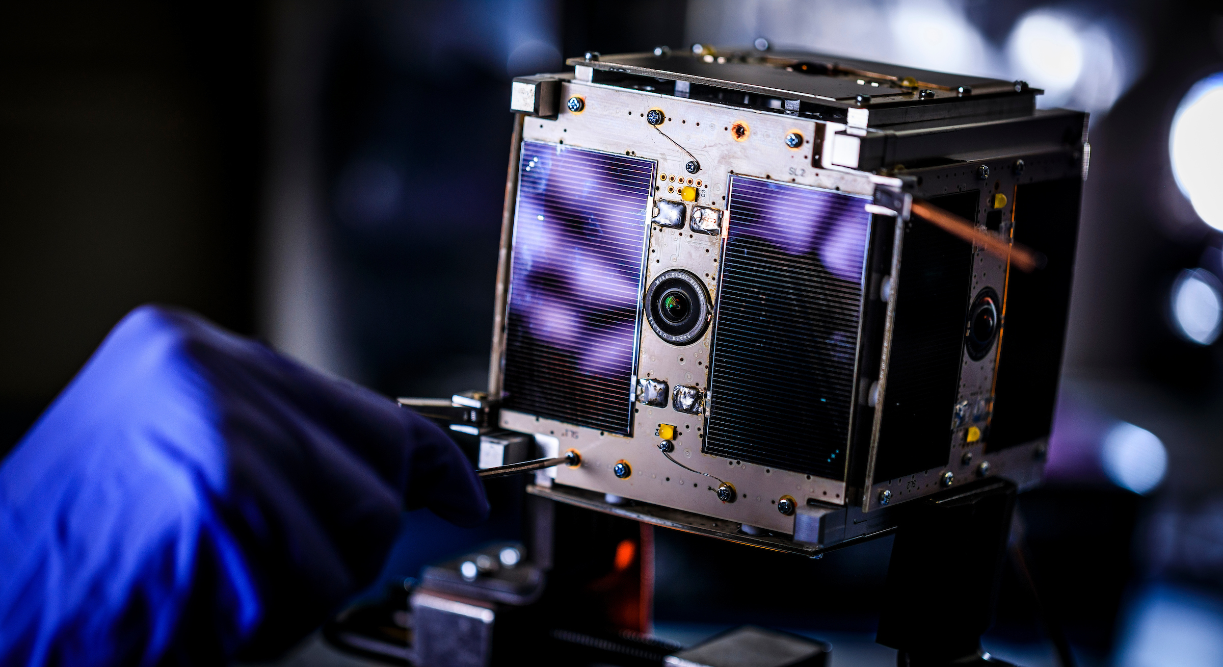 Closeup shot of BYU's Cube Satellite, which will serve as a "spacecraft selfie cam."