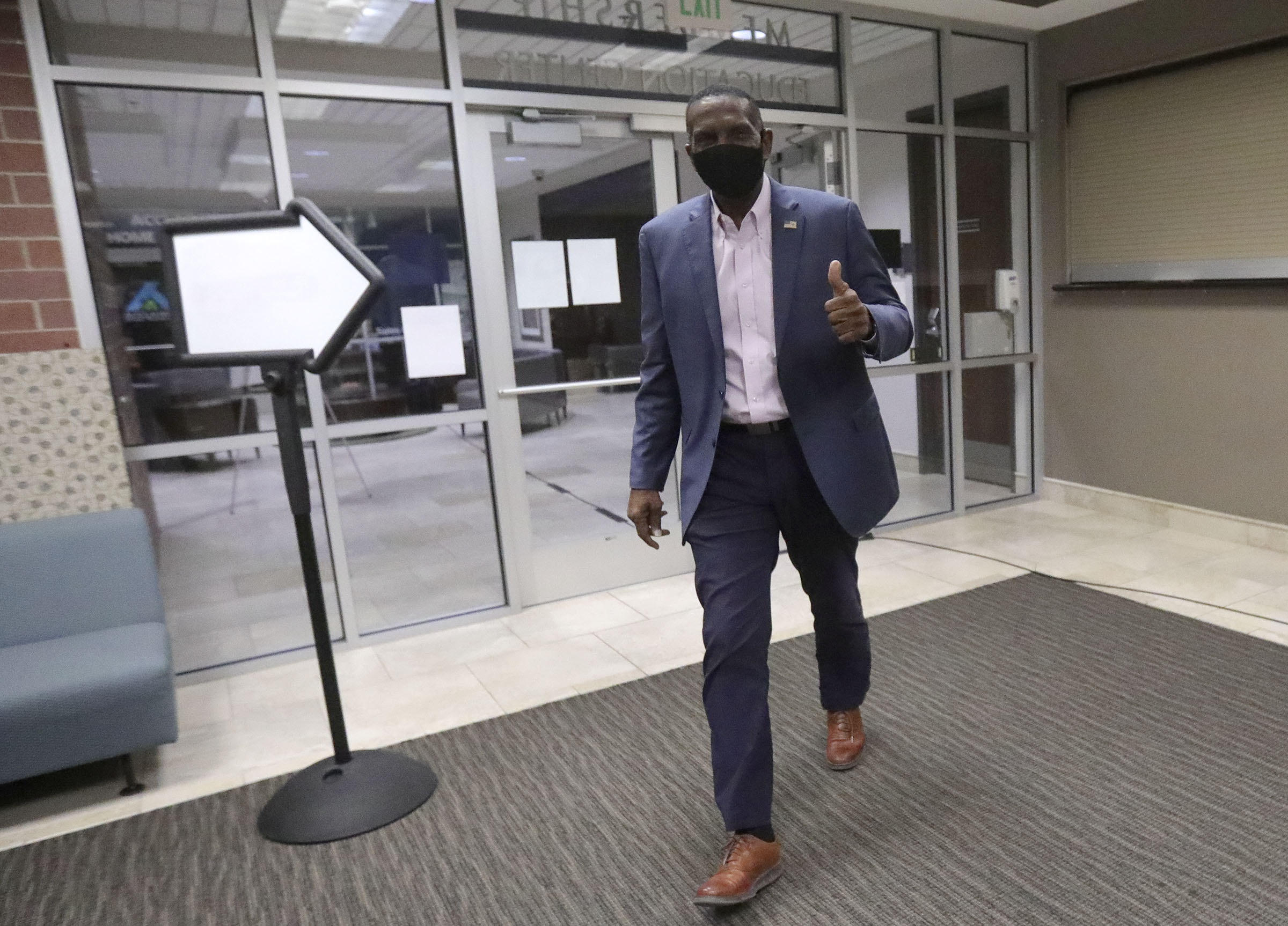 Fourth Congressional District candidate Burgess Owens, who is running against Rep. Ben McAdams, D-Utah, arrives at a Republican election night event at the Utah Association of Realtors building in Sandy on Tuesday, Nov. 3, 2020.