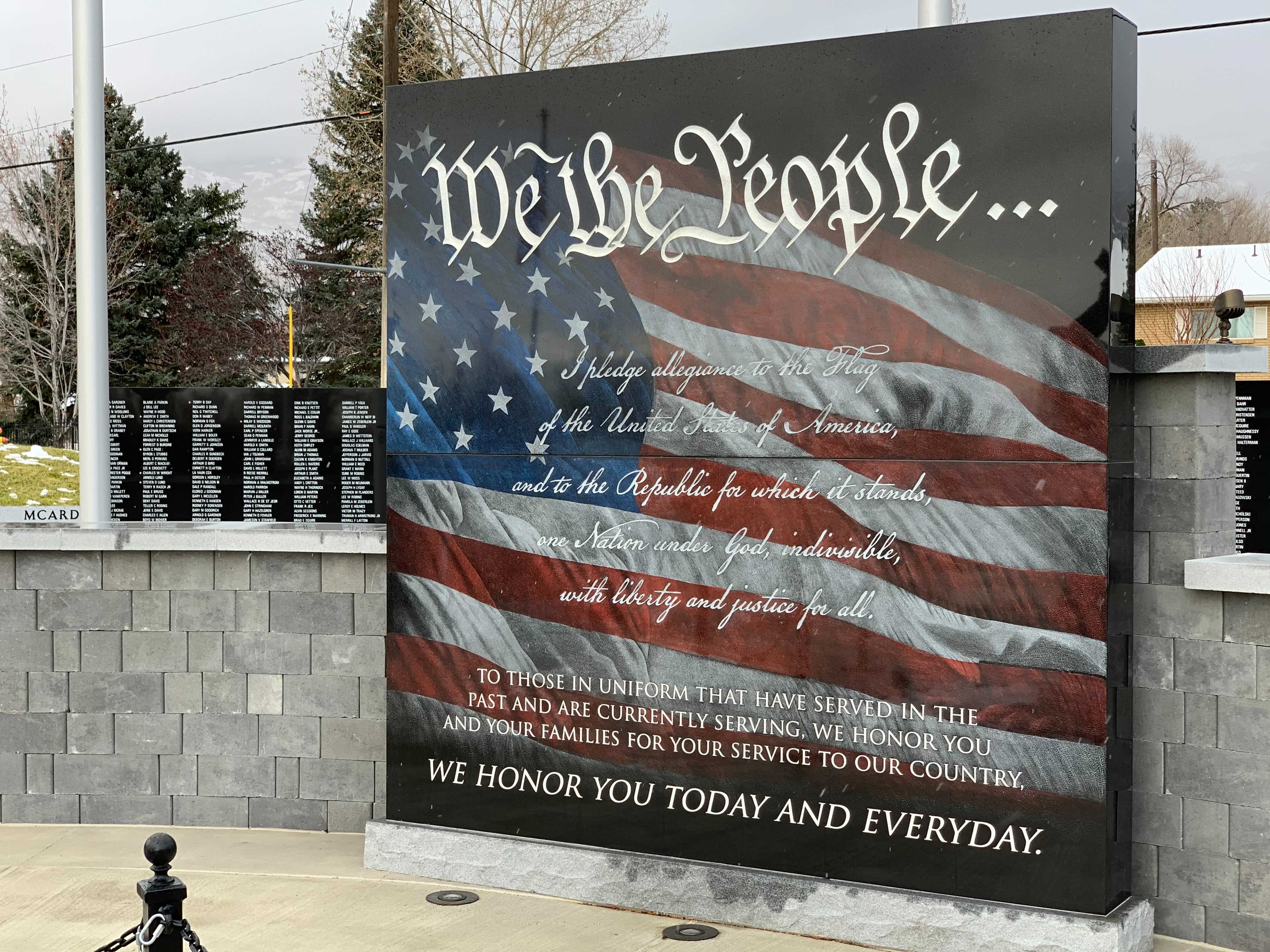 A monument at the new Bountiful Veterans Park.