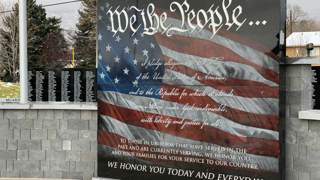 A monument at the new Bountiful Veterans Park.