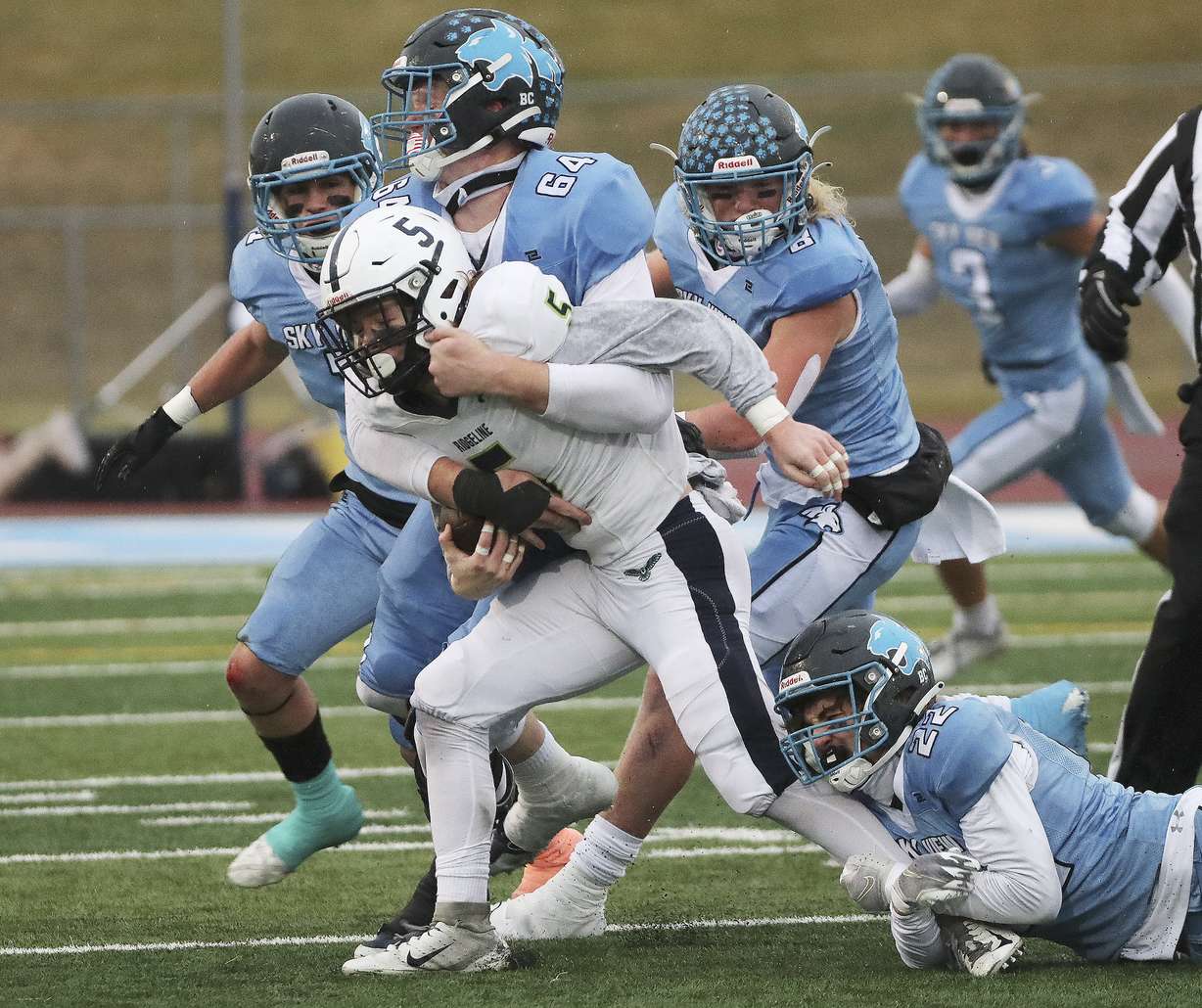 Sky View and Ridgeline play in the 4A football semifinal game in Smithfield on Friday, Nov. 13, 2020.