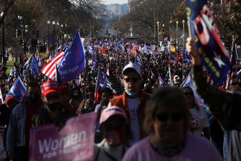 Supporters of U.S. President Donald Trump participate in a "Stop the Steal" protest after the 2020 U.S. presidential election was called for Democratic candidate Joe Biden, in Washington, U.S. November 14, 2020.