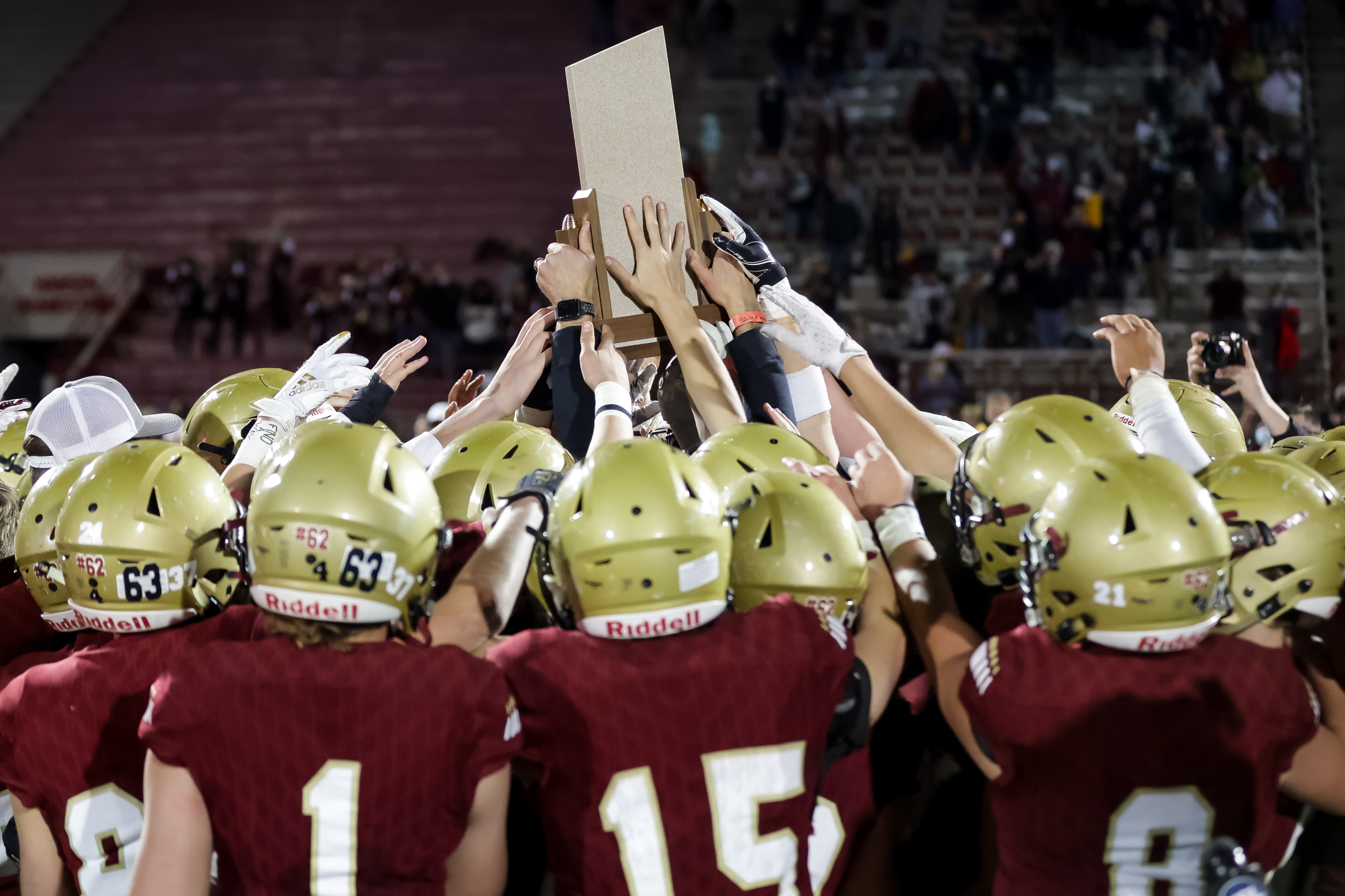Juab players celebrate their win over Morgan in the 3A football championship game at Dixie State University in St. George on Saturday, Nov. 14, 2020.