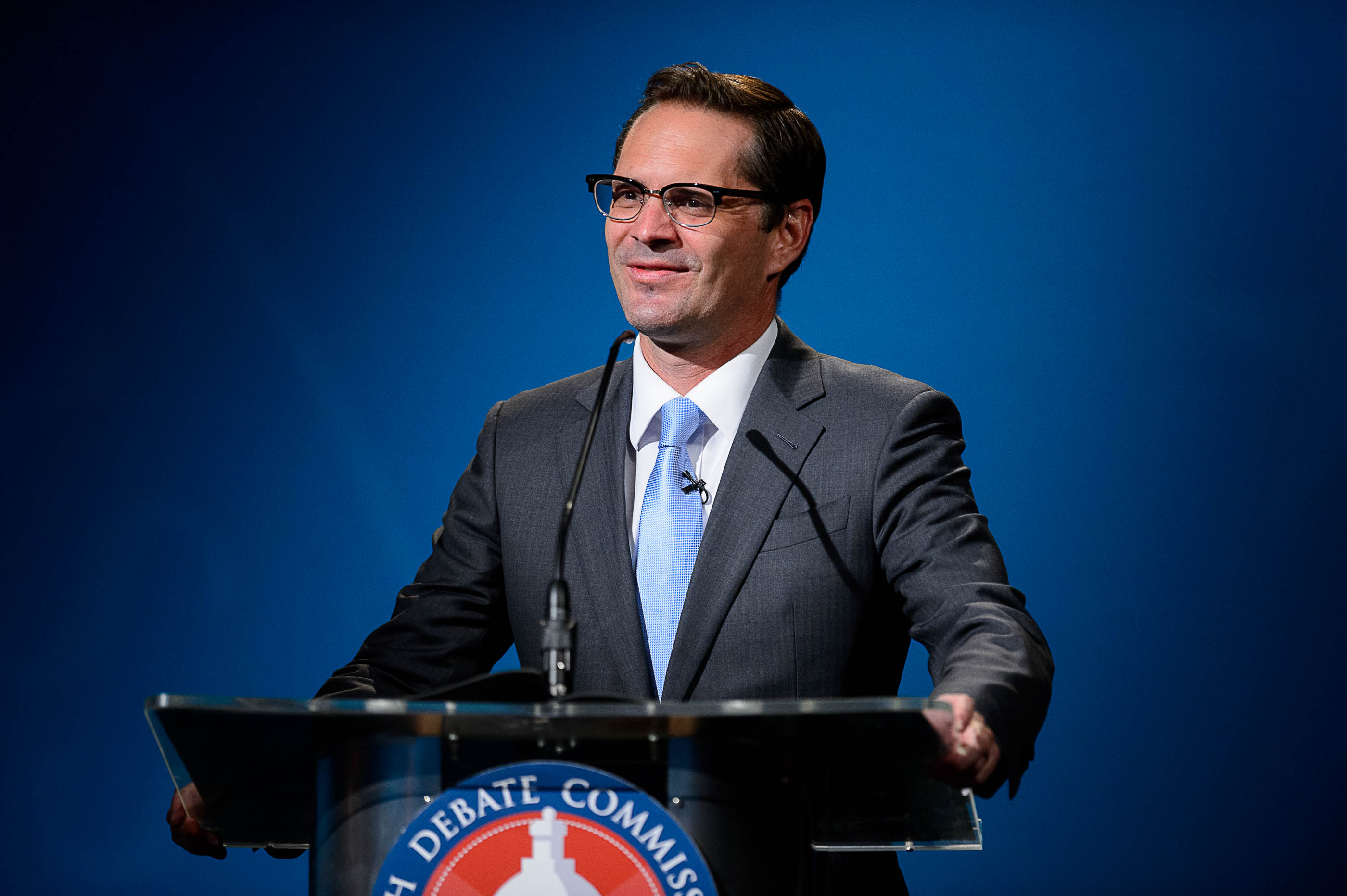 Chris Peterson speaks while debating Lt. Gov. Spencer Cox in Salt Lake City on Tuesday, Sept. 29, 2020. Cox and Peterson are rivals to become Utah's next governor.