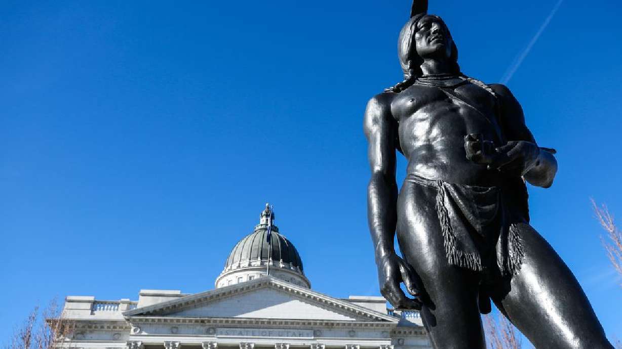 A statue of Chief Massasoit at Utah Capitol in Salt Lake City is pictured on Monday, Nov. 16, 2020.