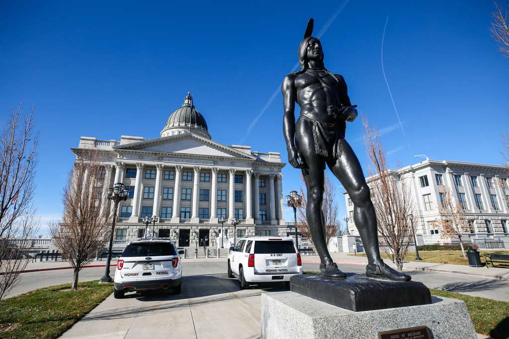 A statue of Chief Massasoit at Utah Capitol in Salt Lake City is pictured on Monday, Nov. 16, 2020.