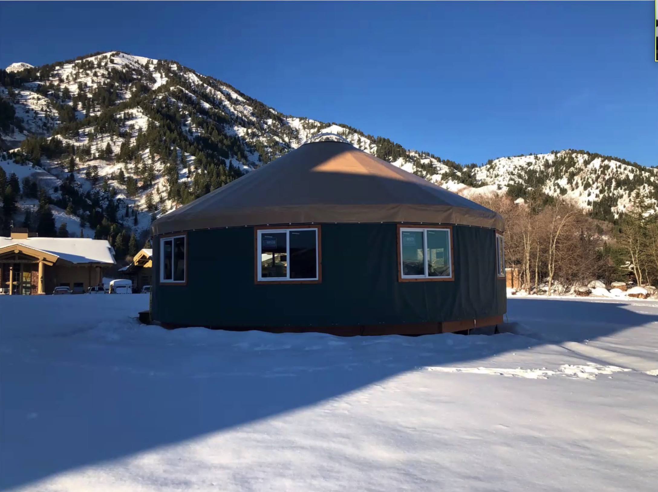 A photo of on the new yurts added at Snowbasin Resort to expand indoor seating outside of the resorts lodge.