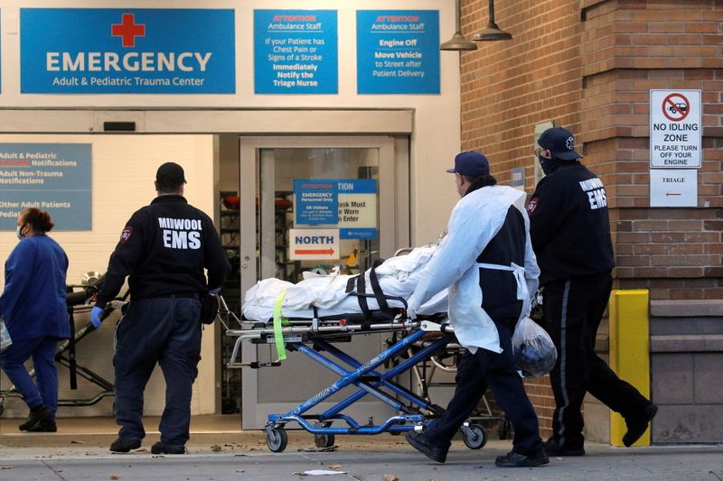 A patient arrives outside Maimonides Medical Center, as the spread of the coronavirus disease (COVID-19) continues, in Brooklyn, New York, U.S., November 17, 2020. 