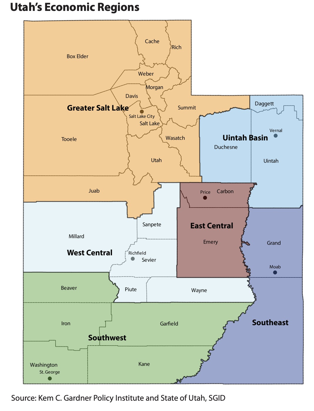 Utah can be best divided into these six economic regions, according to a new report released by the Kem C. Gardner Policy Institute on Thursday, Nov. 19, 2020.