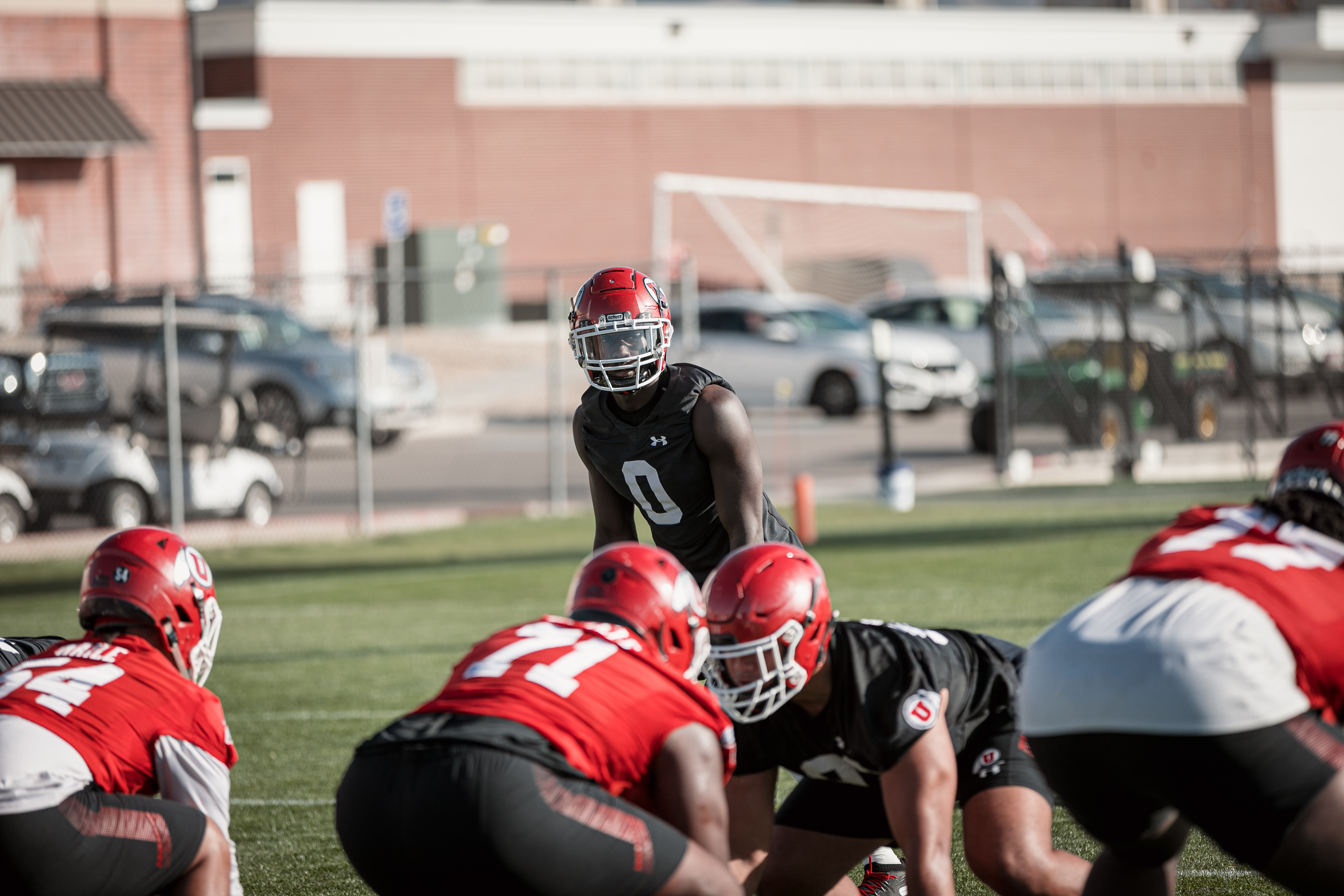 Junior linebacker Devin Lloyd lines up on defense during Utah's fall camp on Oct. 9, 2020.