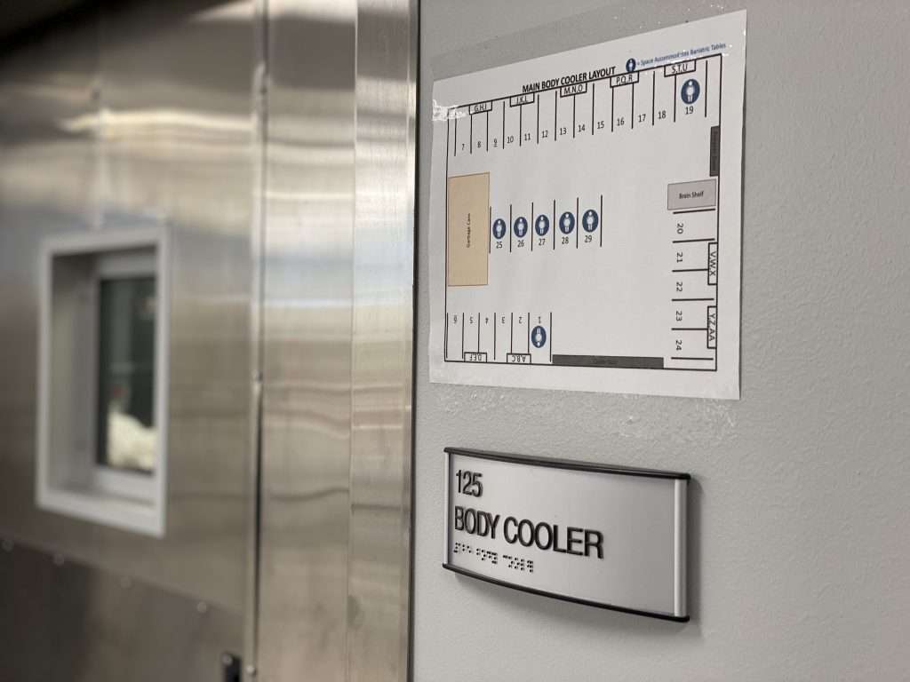 One of two body cooler rooms at the Utah Office of the Medical Examiner in Taylorsville.