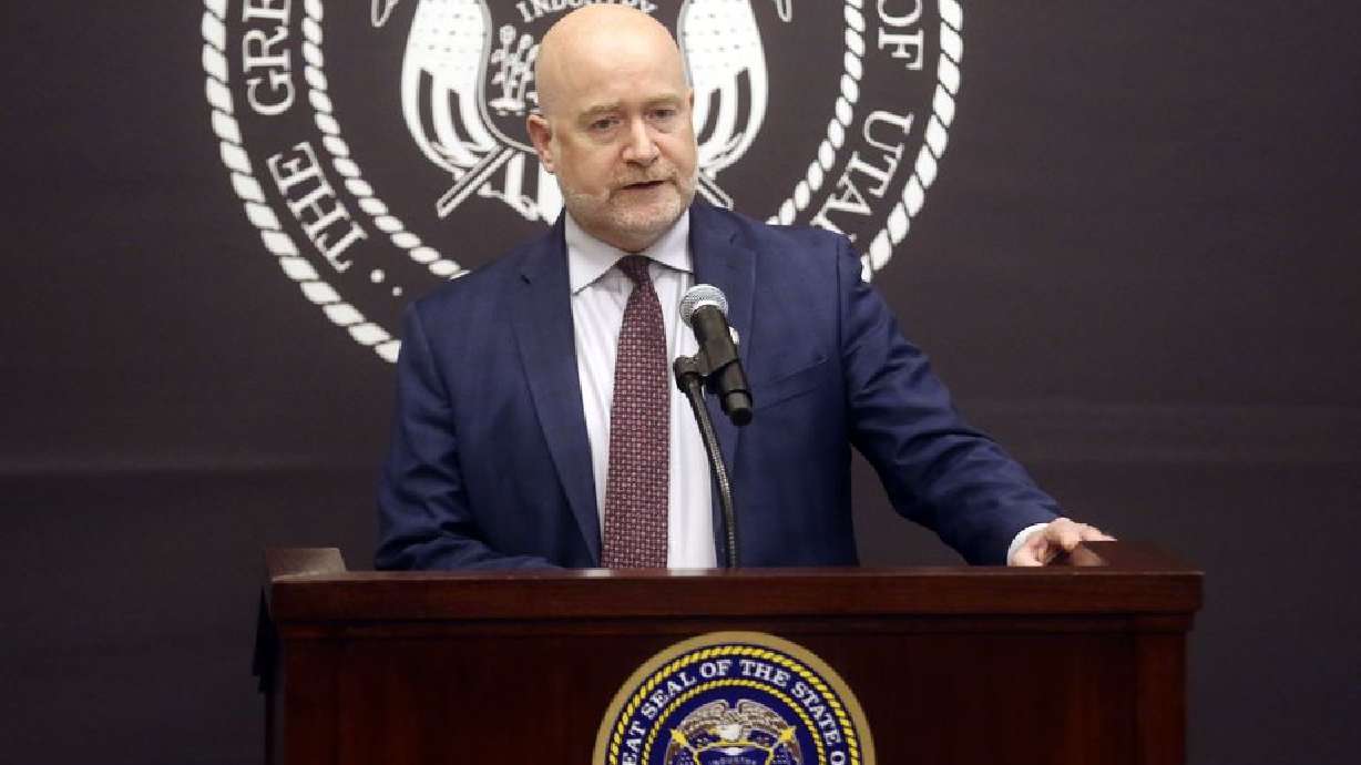 Utah Department of Corrections Executive Director Mike Haddon talks about a COVID-19 outbreak in the Utah State Prison during a press conference at the Capitol in Salt Lake City on Thursday, Oct. 15, 2020.